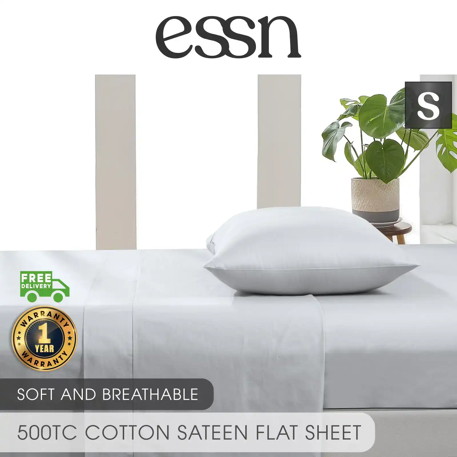 ESSN 500TC Cotton Sateen Flat Sheet Silver Single Bed
