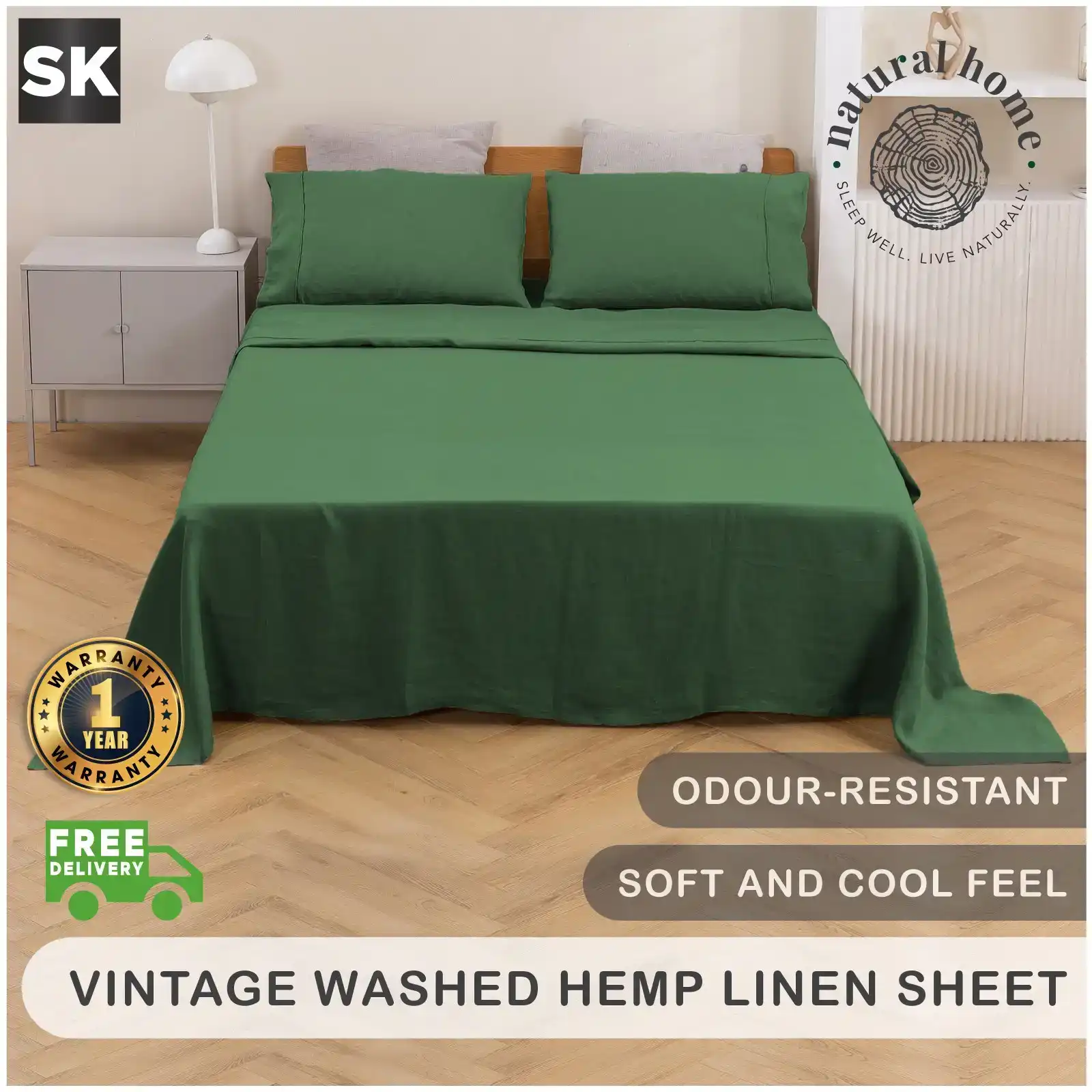 Natural Home Vintage Washed Hemp Linen Sheet Set Eden Super King Bed