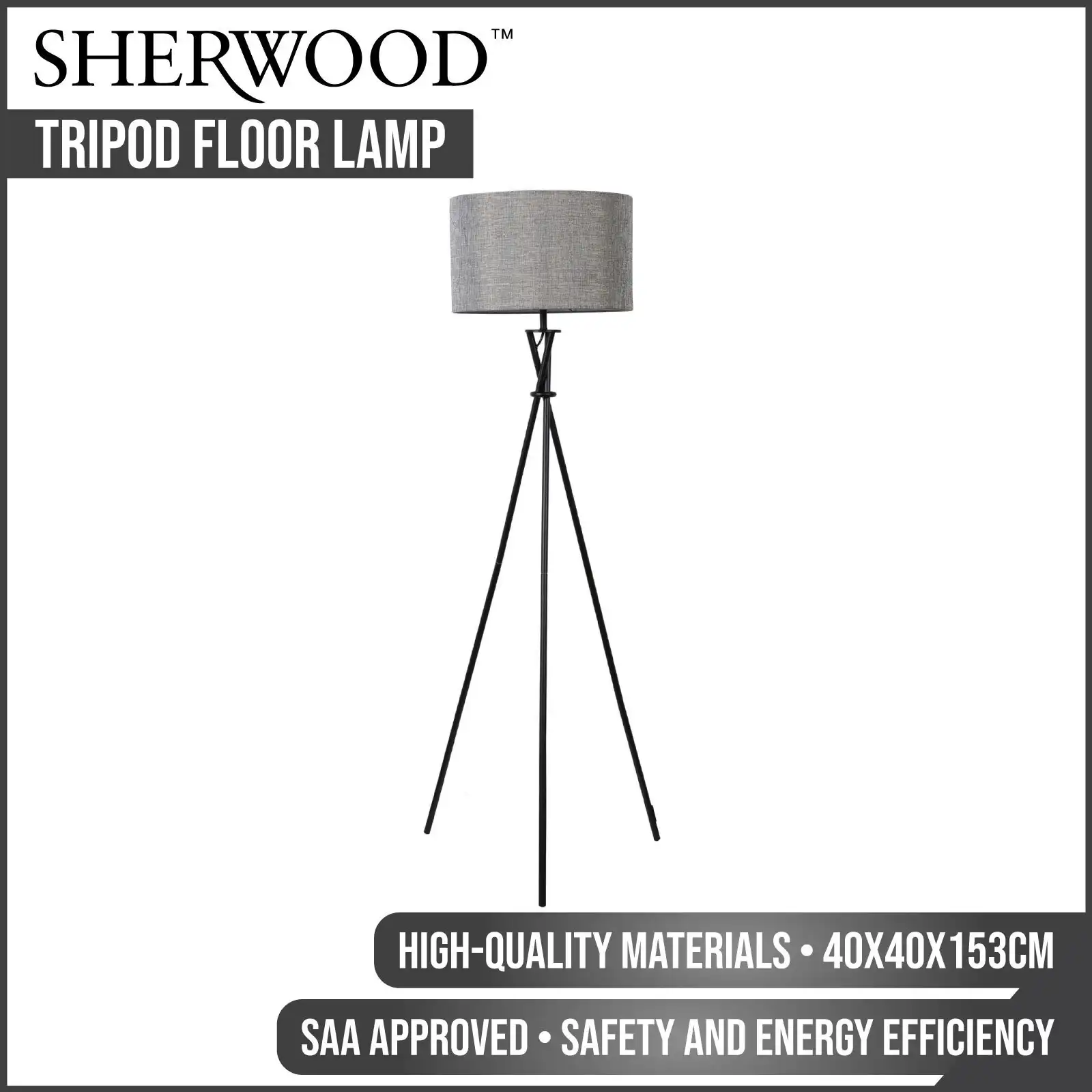 Sherwood Lighting Tripod Floor Lamp Grey