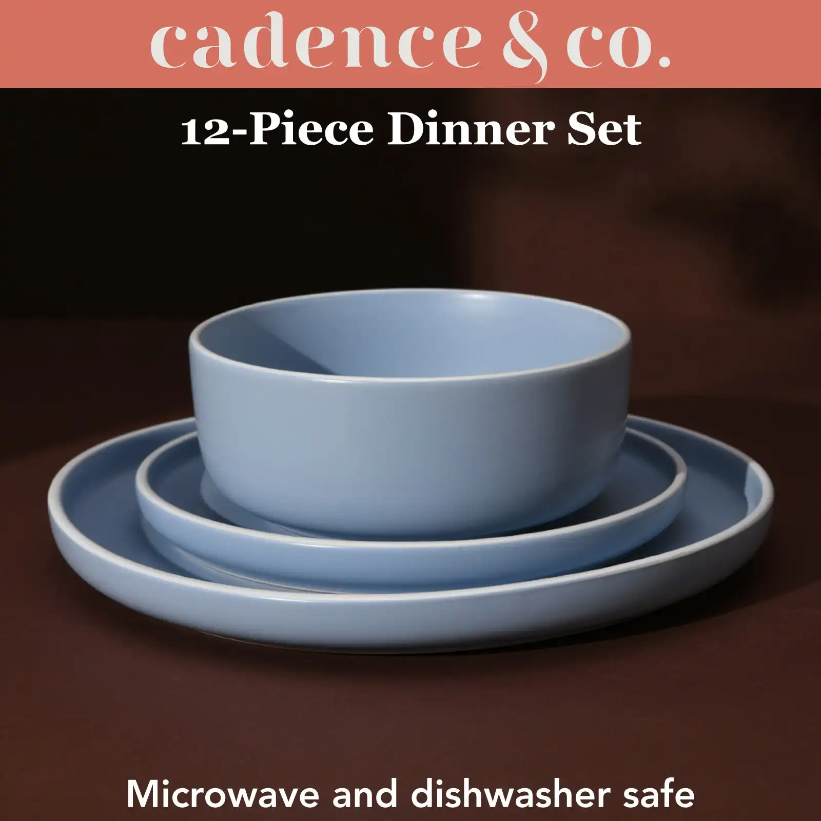 Cadence & Co. Muse 12-Piece Dinner Set Matte Glaze Sky Blue/White 4 person