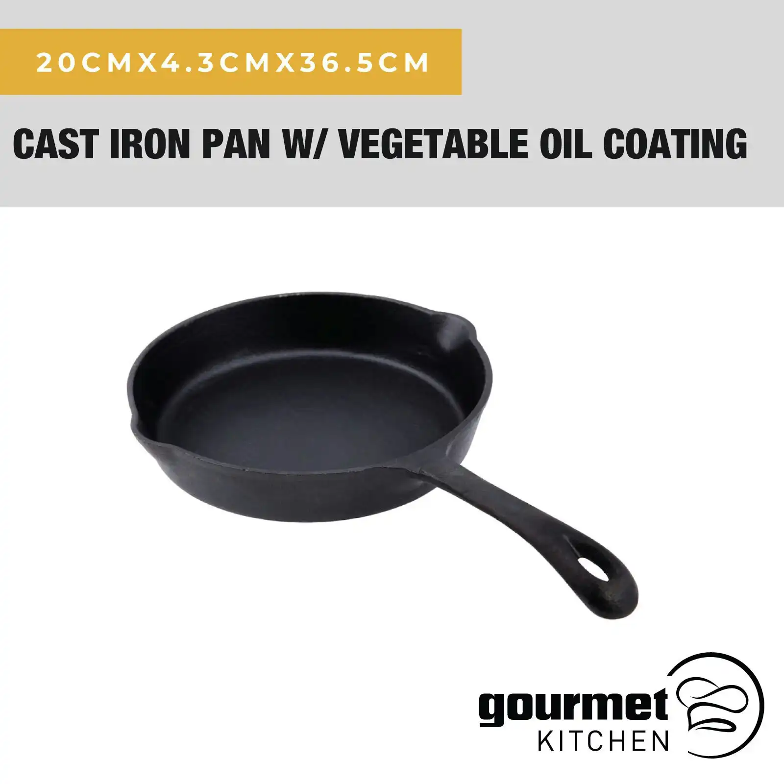Gourmet Kitchen 20cm Cast Iron Pan with Vegetable Oil Coating  Cast Iron Skillet