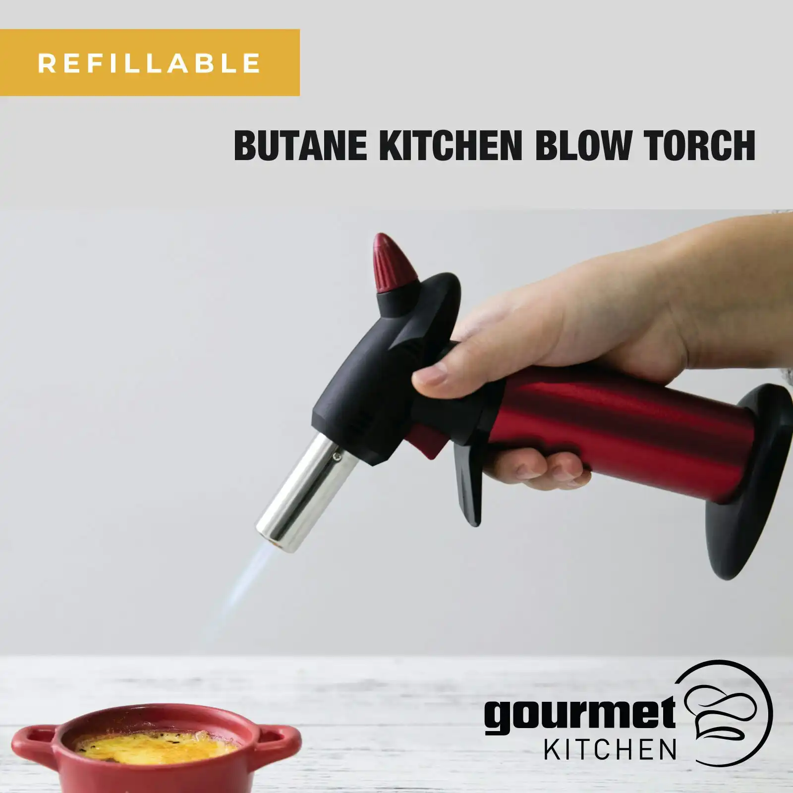 Gourmet Kitchen Refillable Butane Kitchen Blow Torch Red and Black