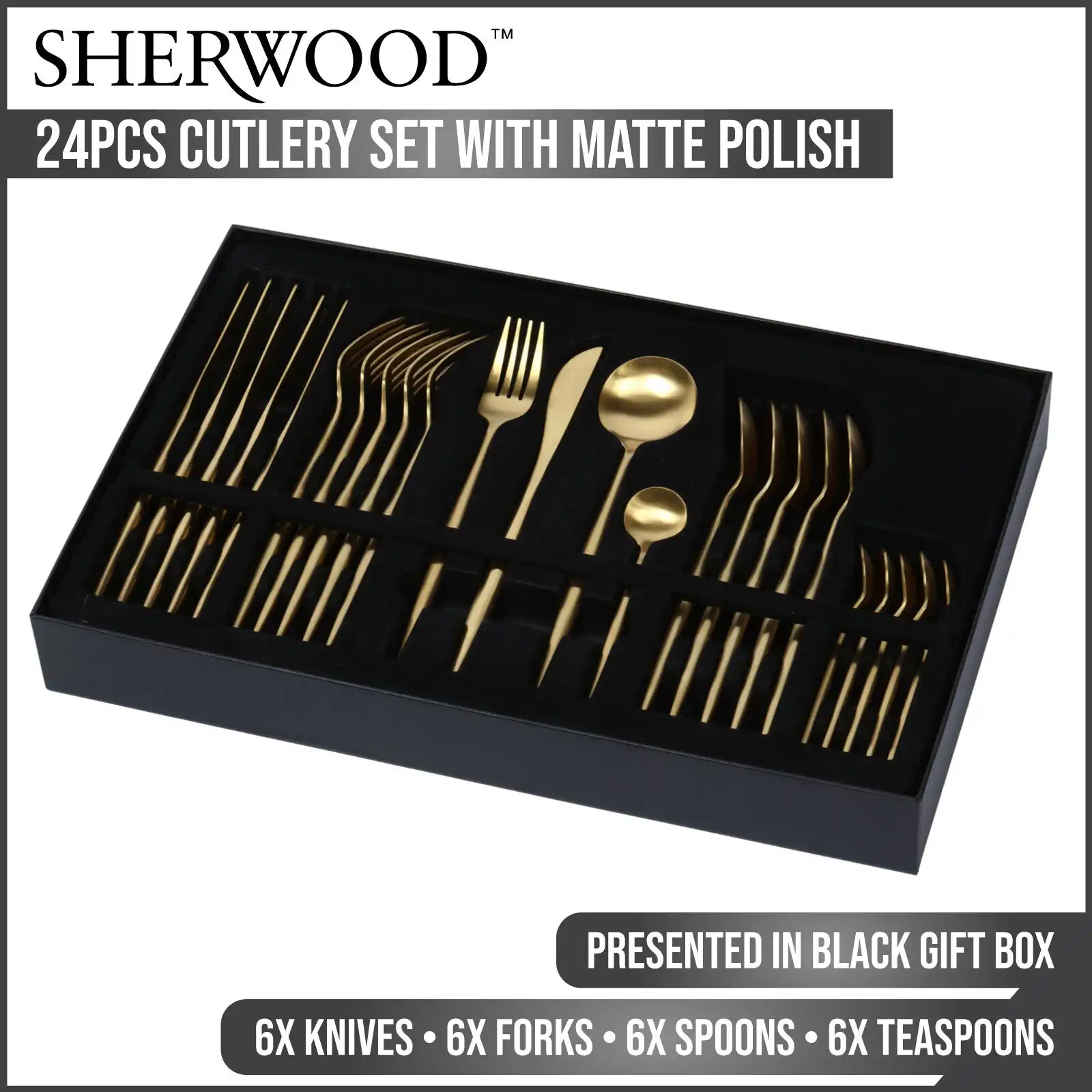 Sherwood Home 24pcs Cutlery Set with Matte Polish - Gold (TW Exclusive)