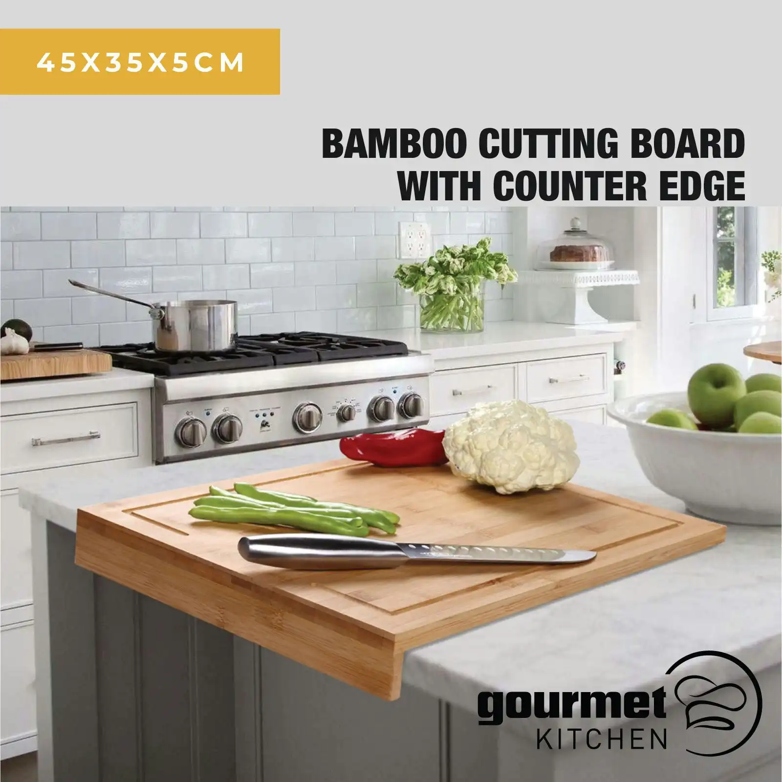 Gourmet Kitchen Bamboo Cutting Board with Counter Edge Natural Brown 45x35x5cm