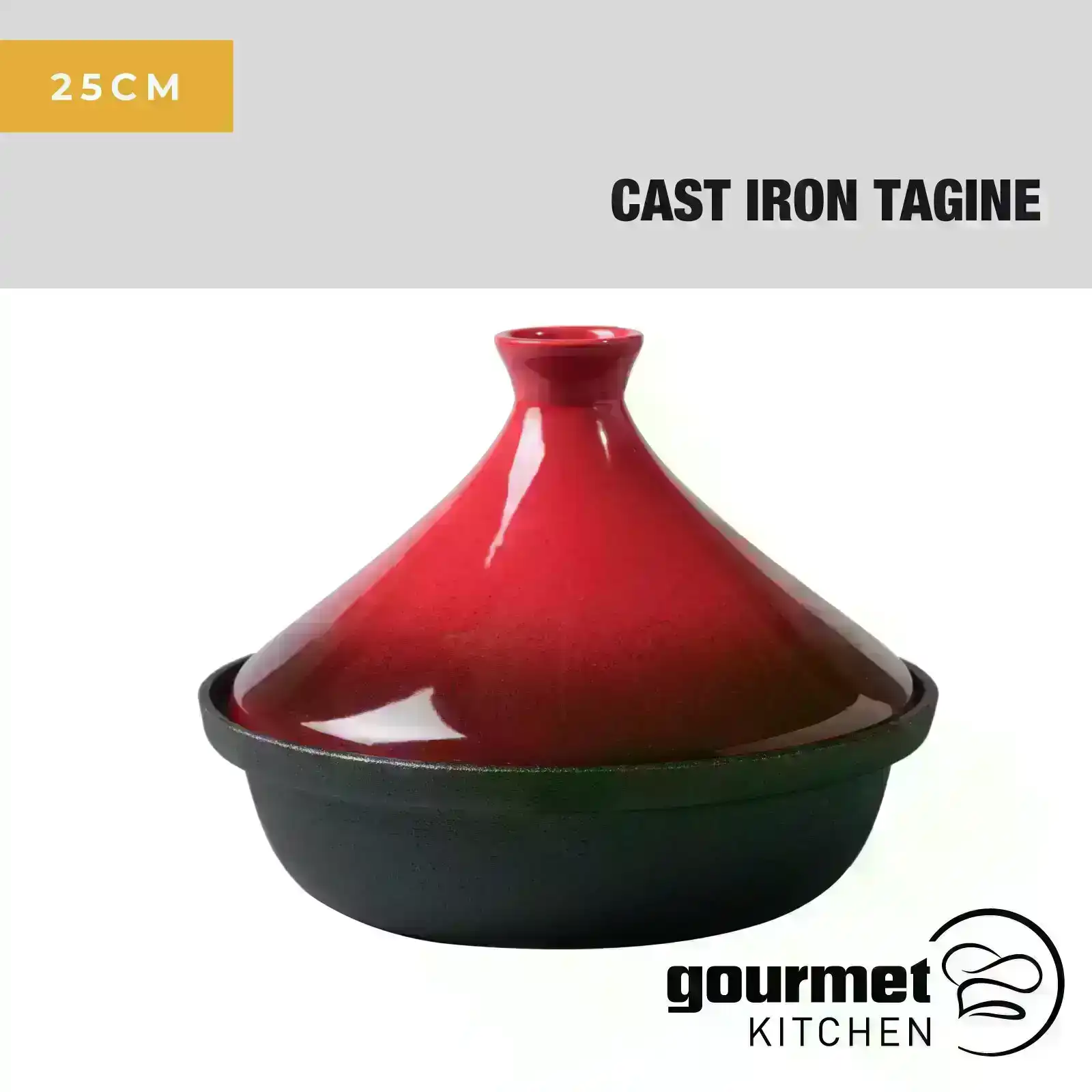 Gourmet Kitchen Cast Iron Tagine - Red - 25cm
