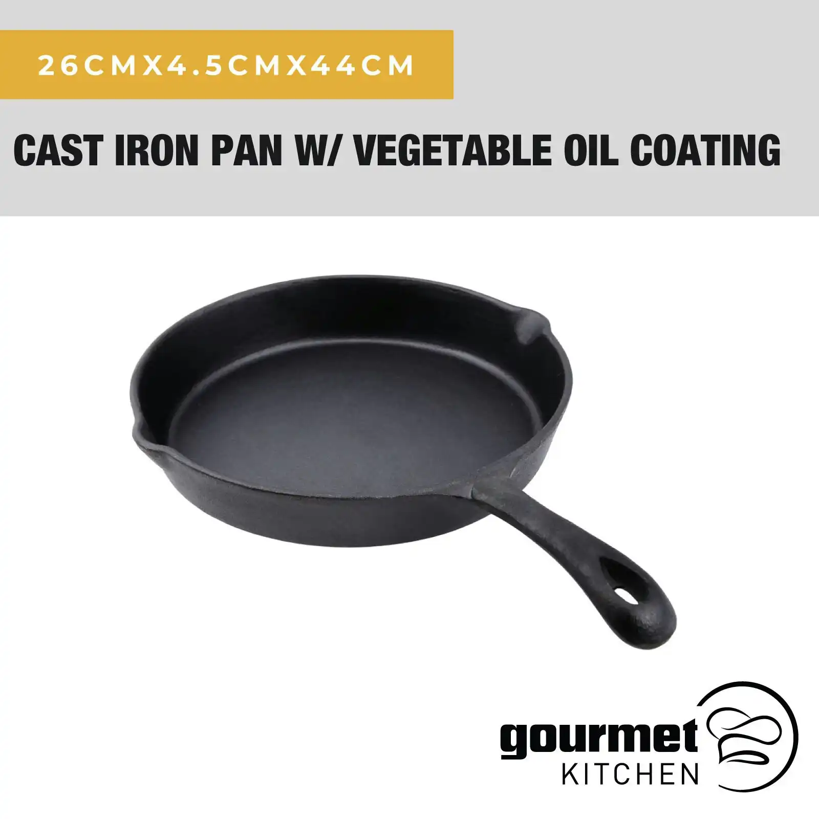 Gourmet Kitchen 26cm Cast Iron Pan with Vegetable Oil Coating  Cast Iron Skillet