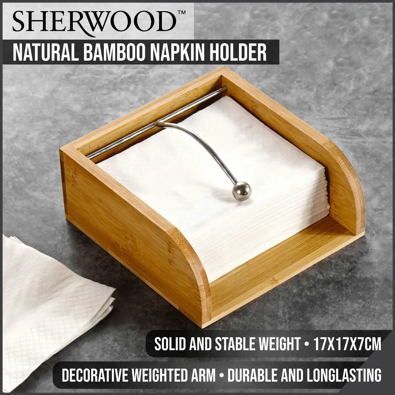 Sherwood Home Natural Bamboo Napkin Holder Light Brown 17x17x7cm