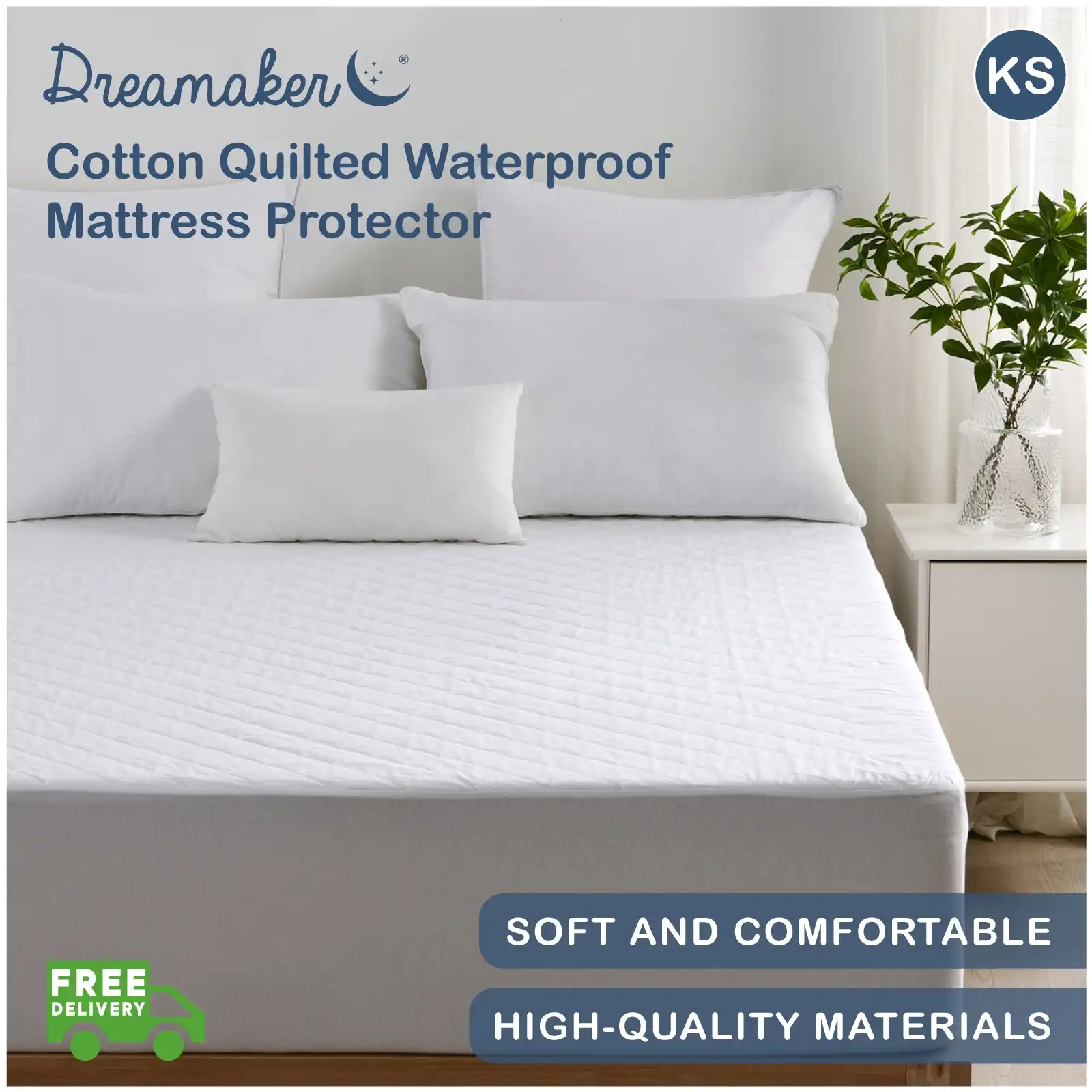 Dreamaker Cotton Quilted Waterproof Mattress Protector King Single Bed