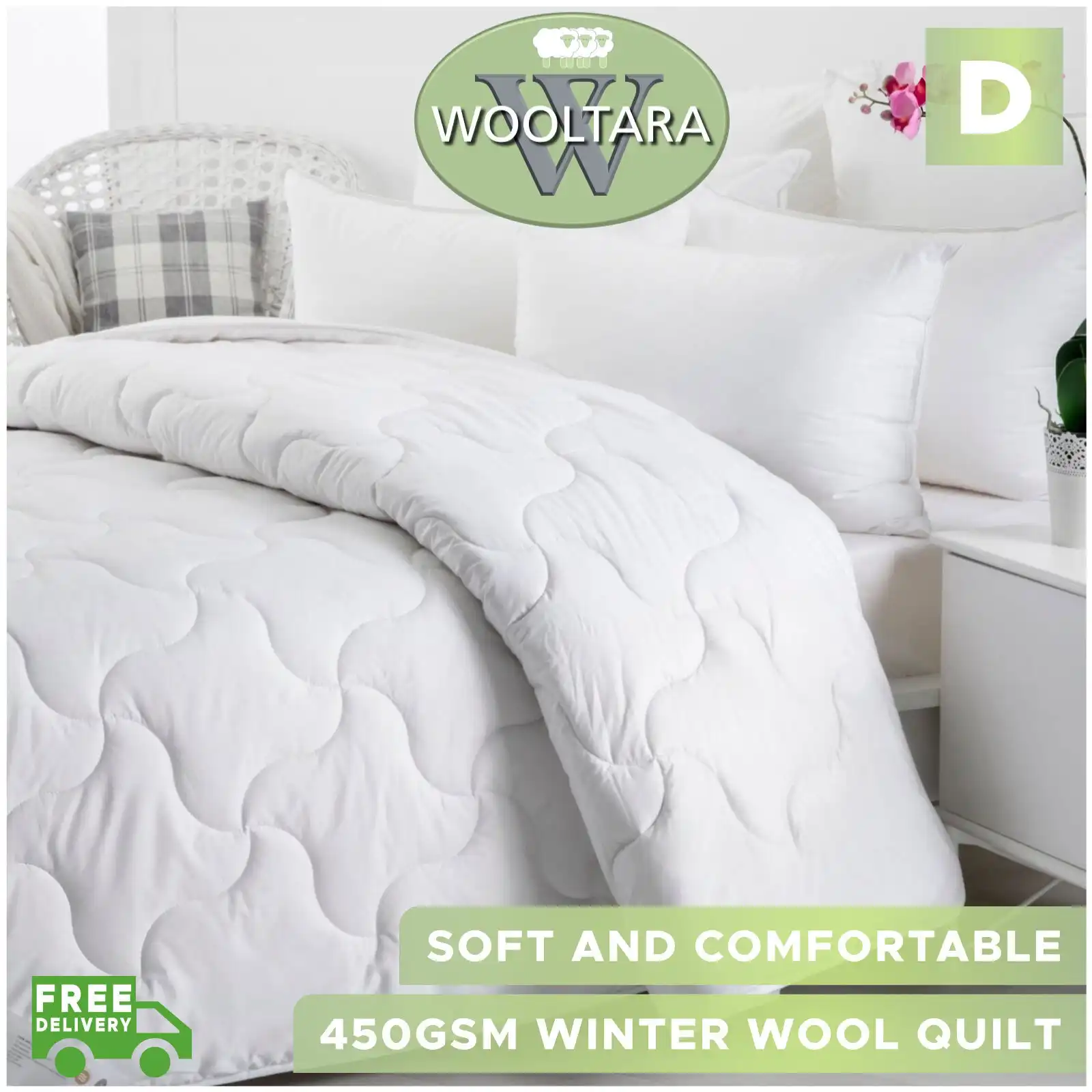 Wooltara Imperial Luxury 450GSM Washable Winter Australia Wool Quilt - Double Bed