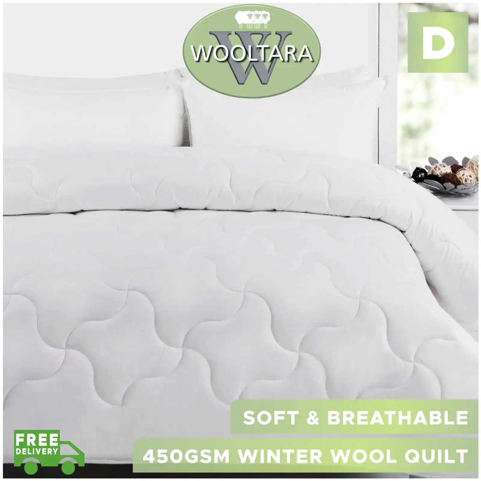 Wooltara Imperial Luxury 450GSM Washable Winter  Alpaca Blend Wool Quilt - Double Bed