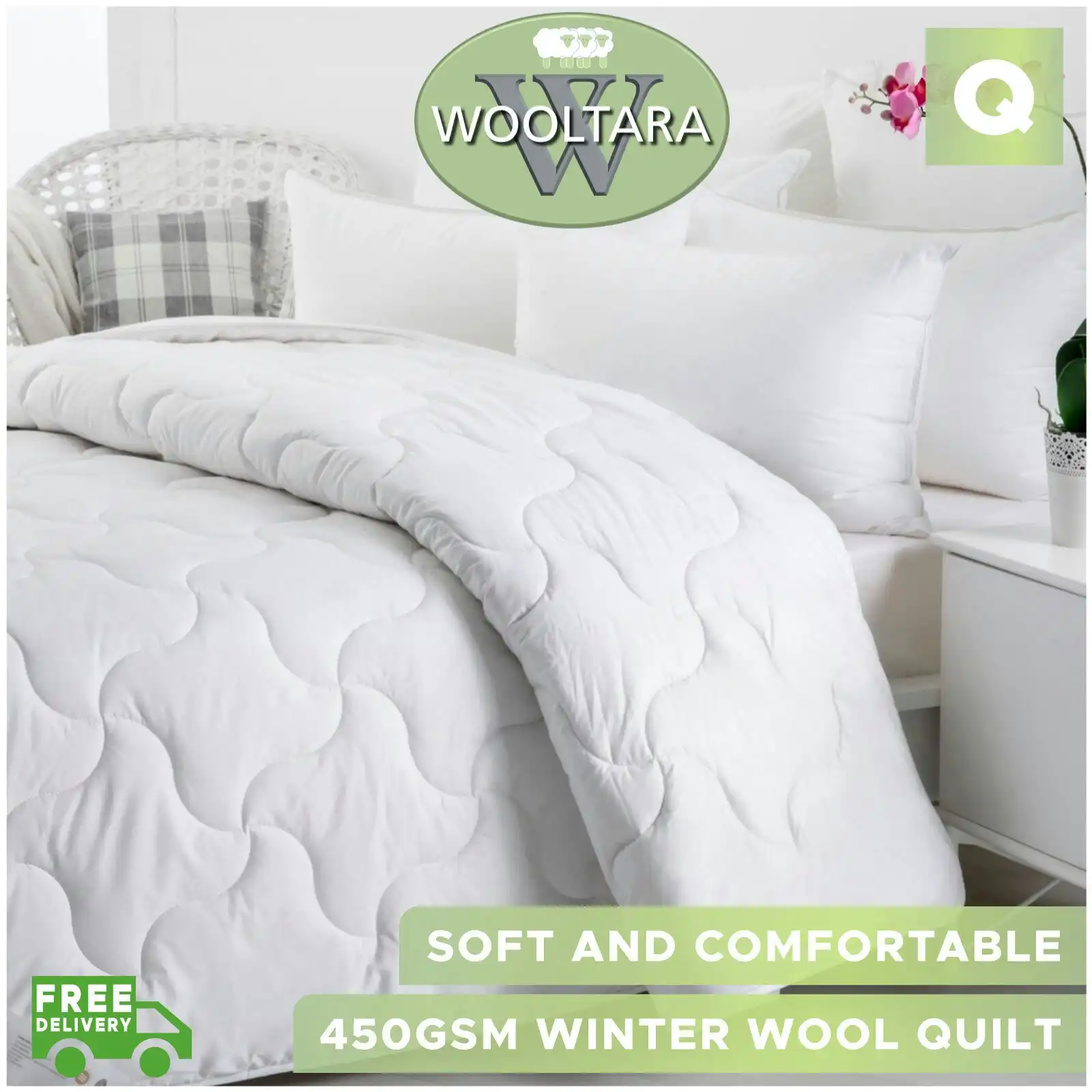Wooltara Imperial Luxury 450GSM Washable Winter Australia Wool Quilt - Queen Bed