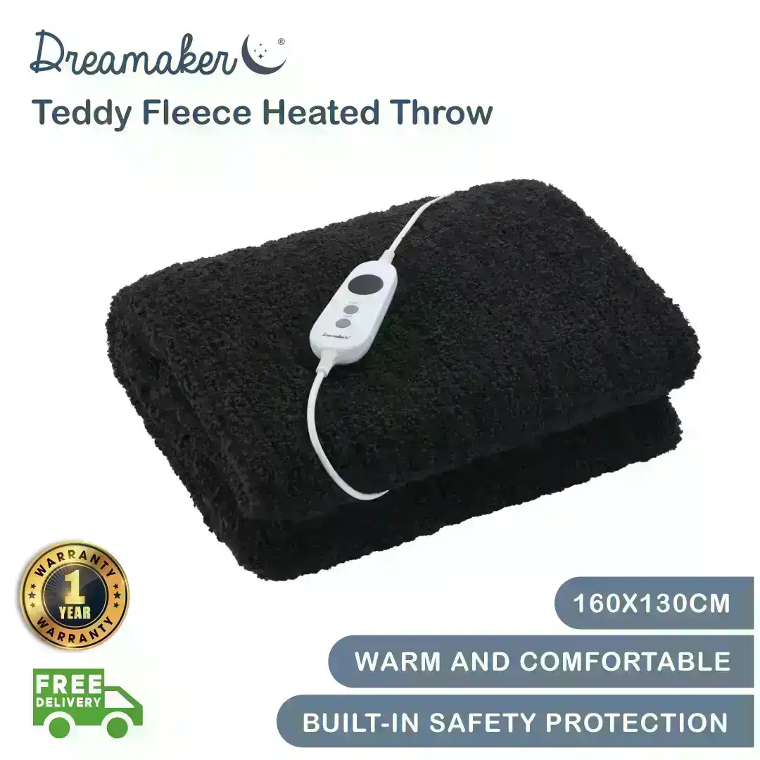 Dreamaker Teddy Fleece Heated Throw Charcoal 160x130cm