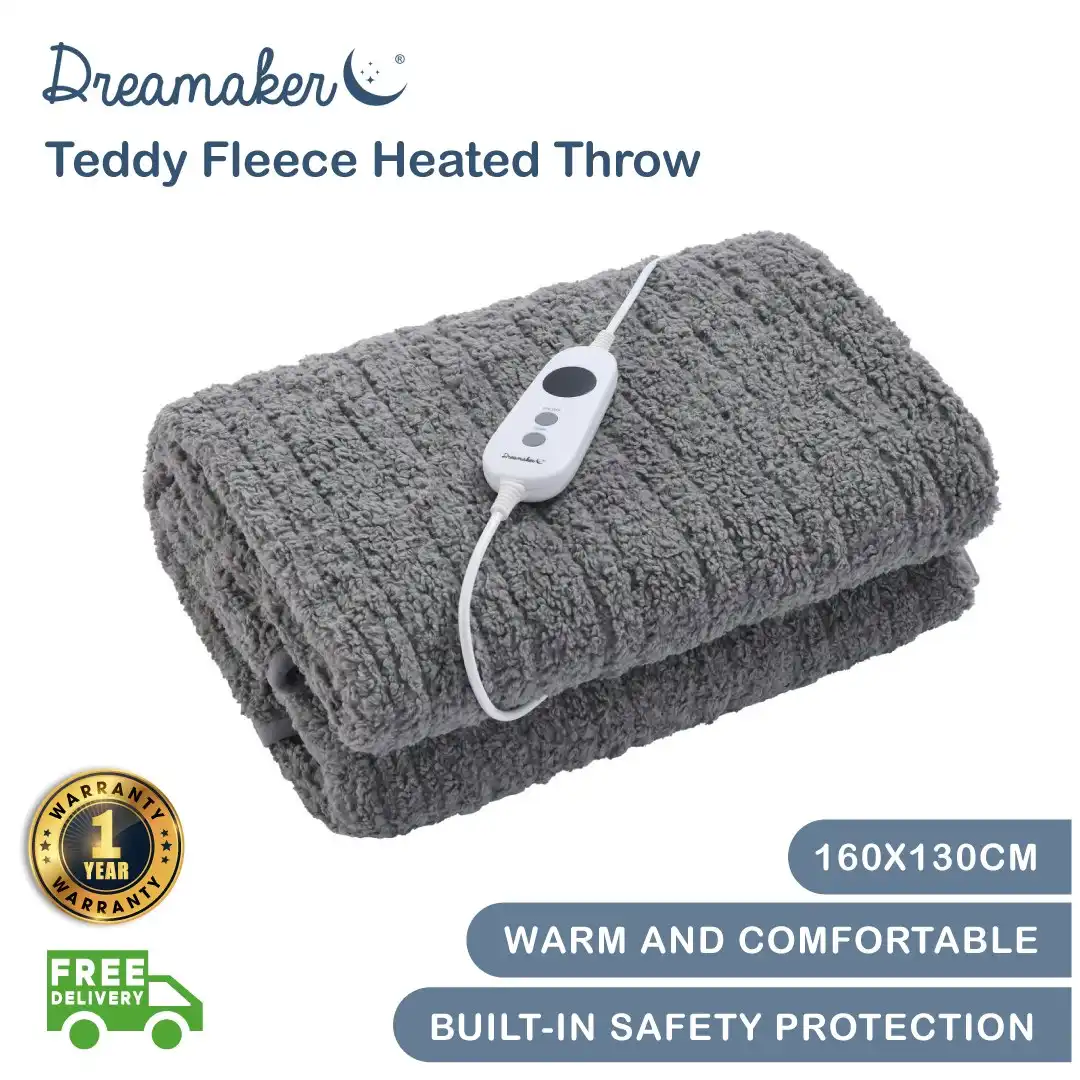 Dreamaker Teddy Fleece Heated Throw light Grey 160x130cm