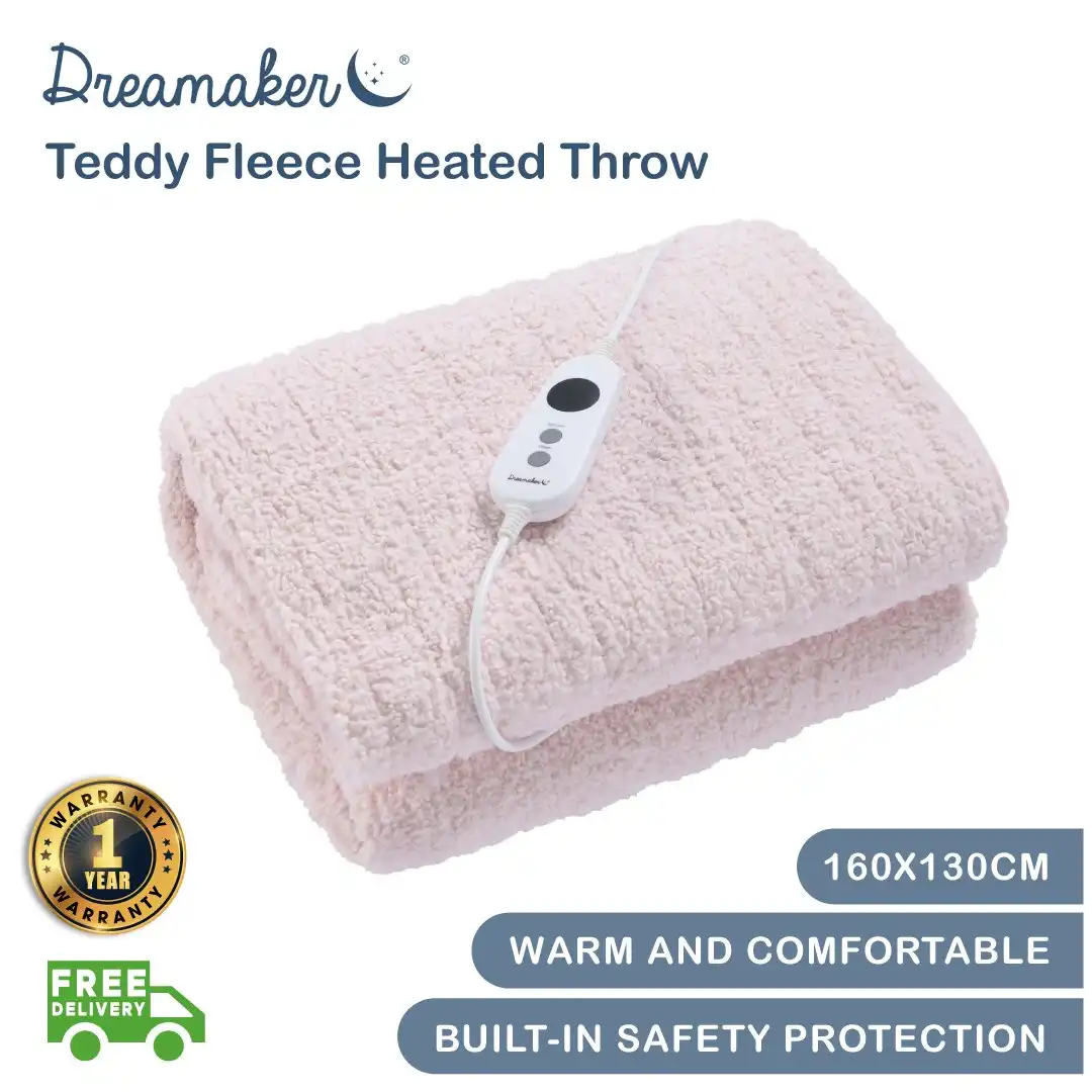 Dreamaker Teddy Fleece Heated Throw Blush Pink 160x130cm