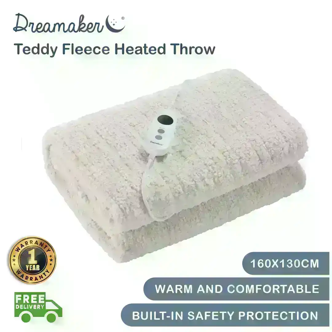 Dreamaker Teddy Fleece Heated Throw Cream 160x130cm