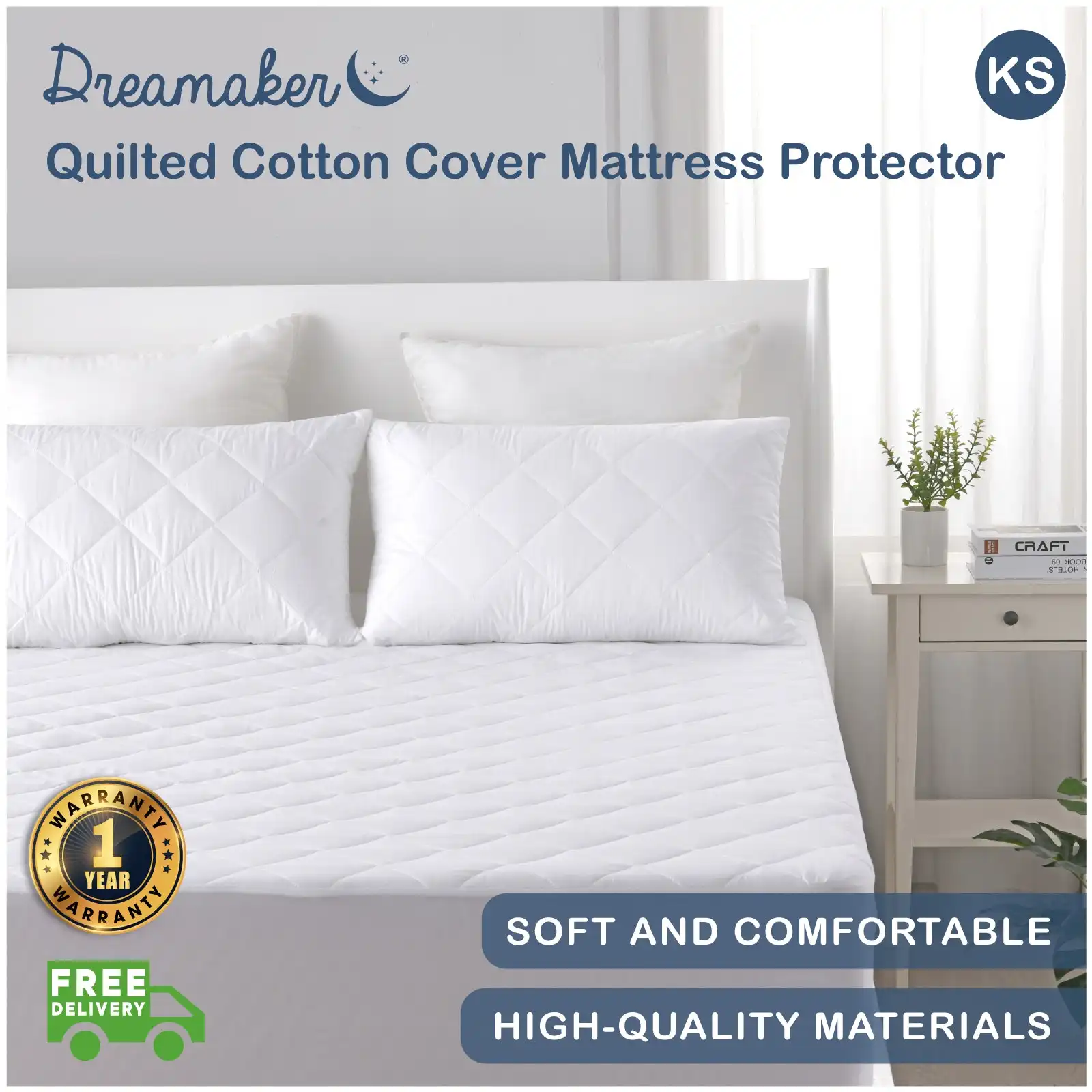 Dreamaker Quilted Cotton Cover Mattress Protector King Single Bed
