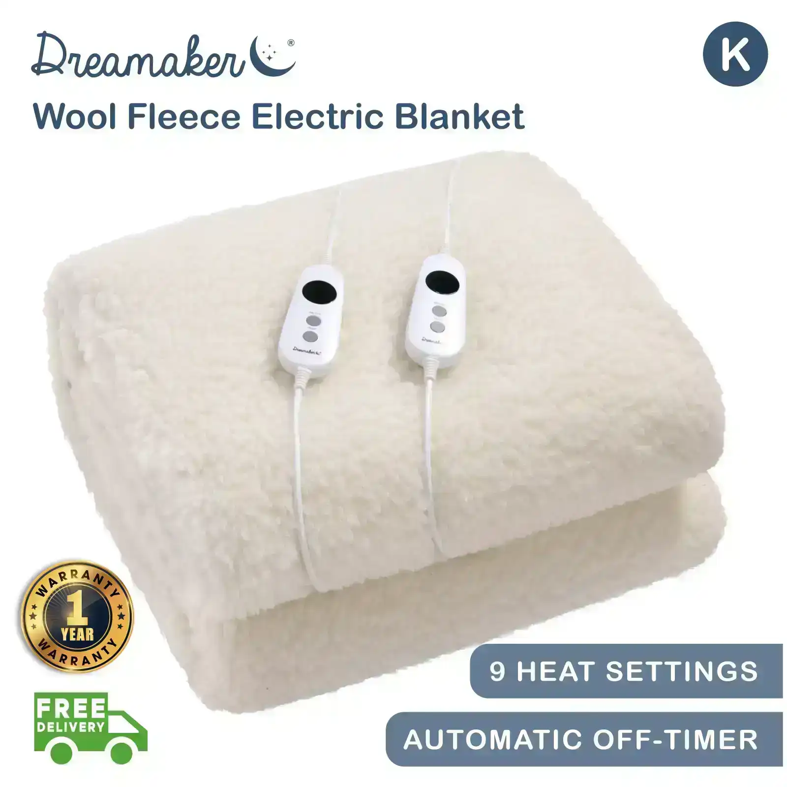Dreamaker Australian Wool Fleece Electric Blanket King Bed