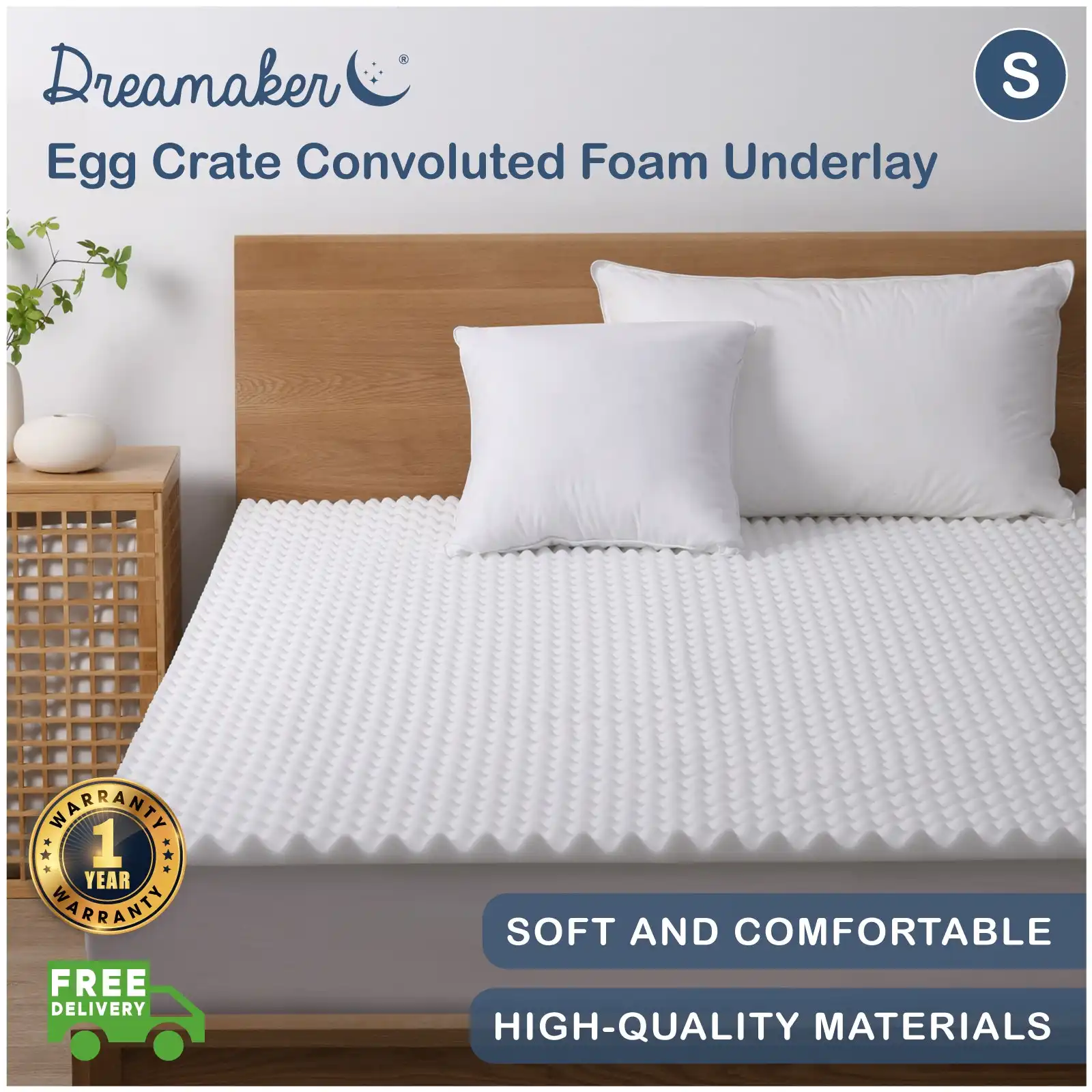 Dreamaker Egg Crate Convoluted Foam Underlay Single Bed