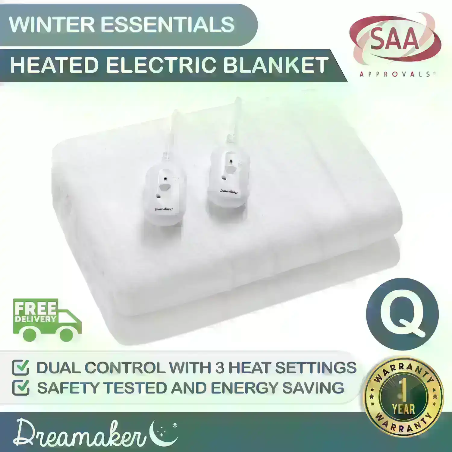 Dreamaker Washable Electric Blanket - Queen Bed