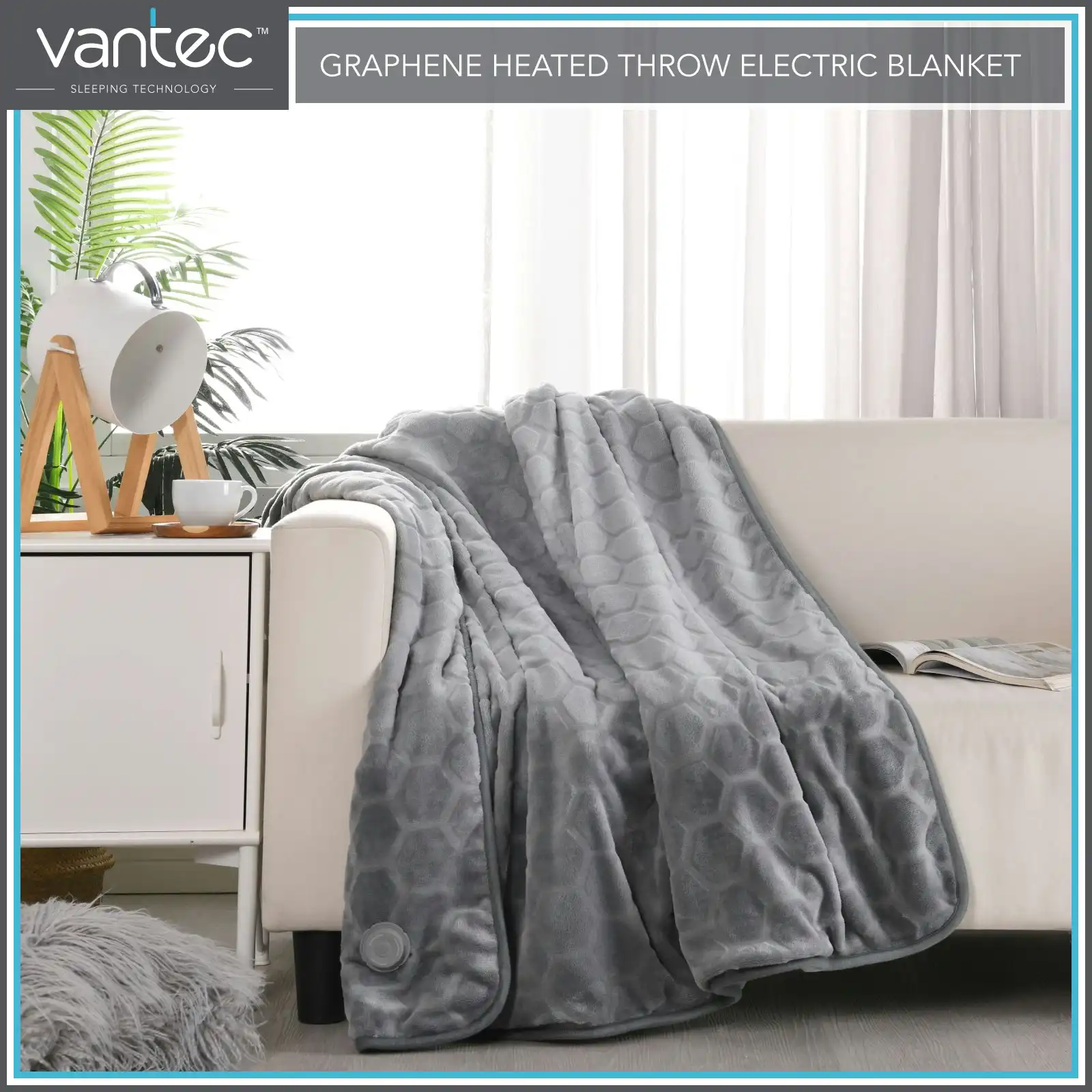 Vantec Graphene Heated Throw Electric Blanket  Grey 152x127cm