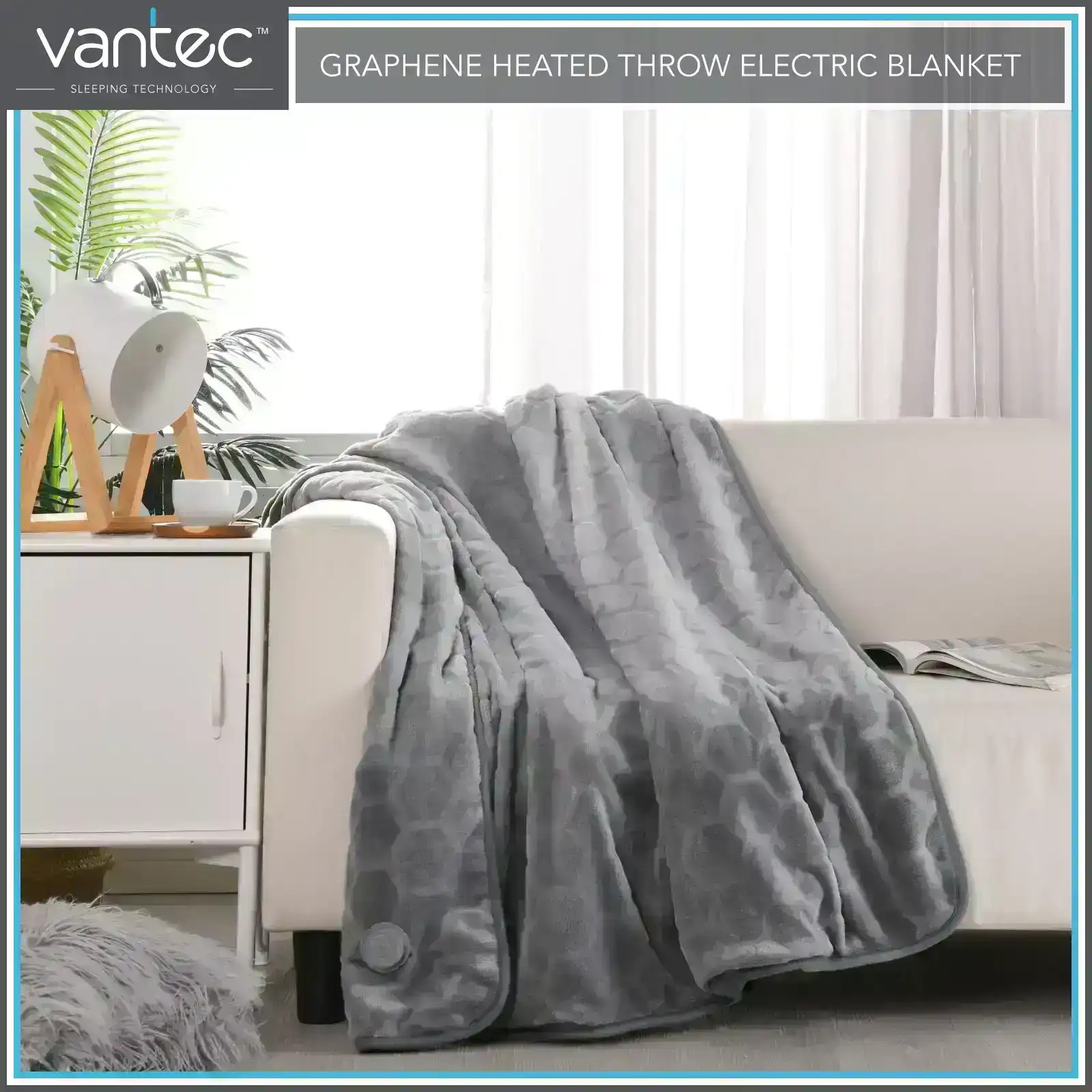 Vantec Graphene Heated Throw Electric Blanket – Grey 152x127cm