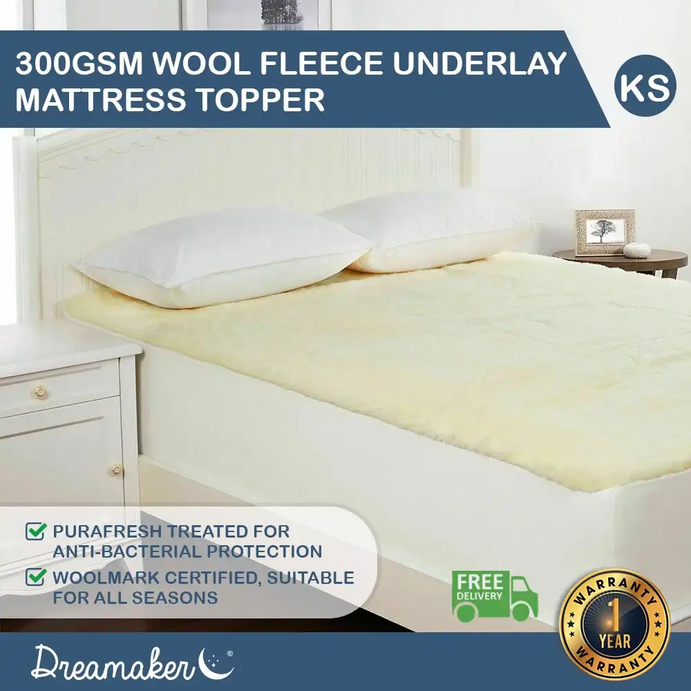 Dreamaker 300GSM Wool Fleece Mattress Underlay - King Single Bed