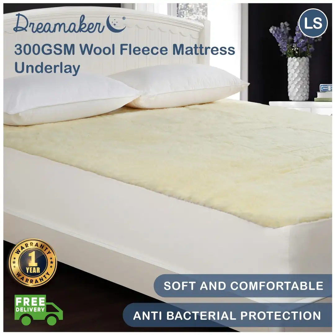 Dreamaker 300GSM Wool Fleece Mattress Underlay Long Single Bed
