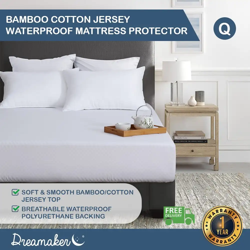 Dreamaker Bamboo Cotton Jersey Waterproof Mattress Protector - Queen Bed
