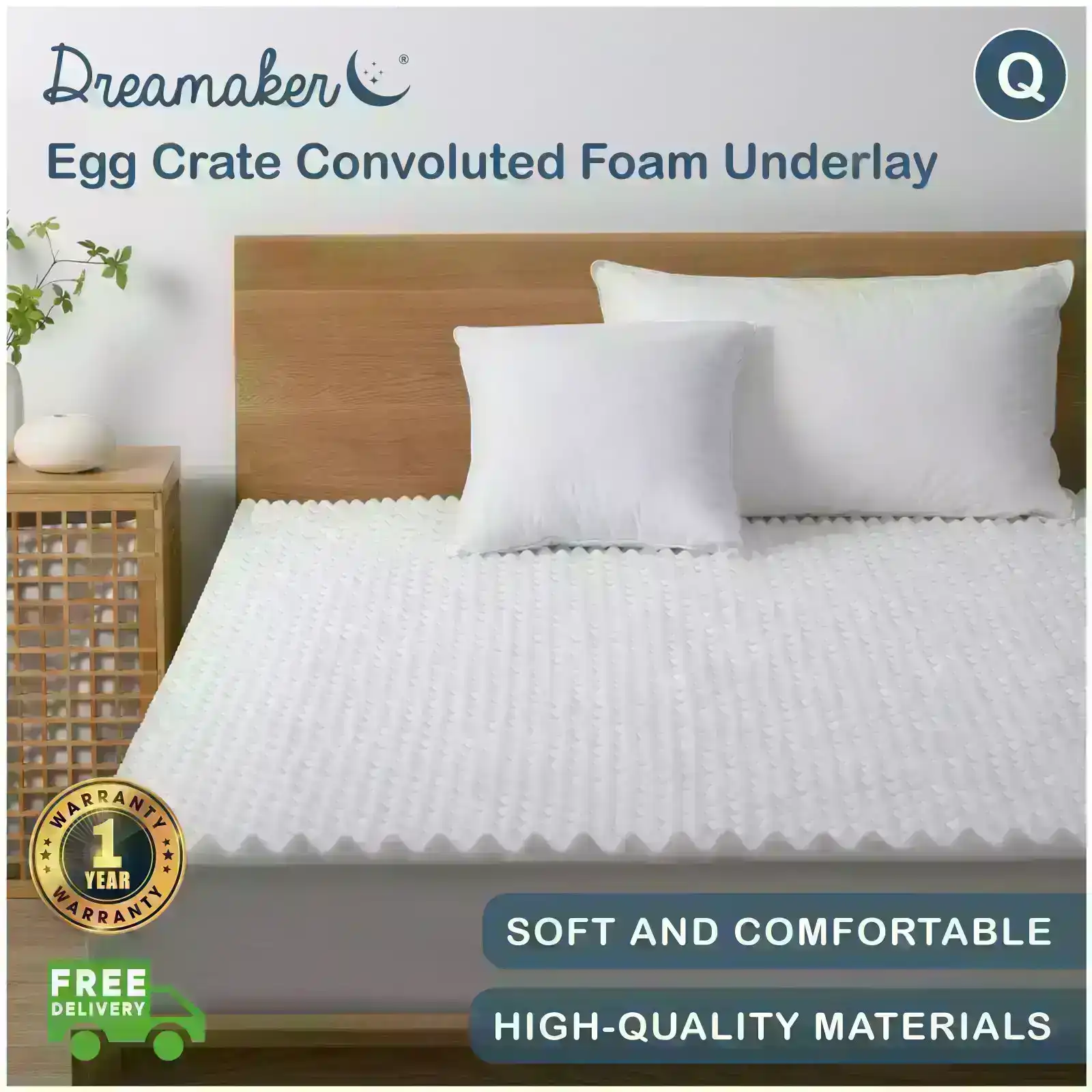 Dreamaker Egg Crate Convoluted Foam Underlay Queen Bed