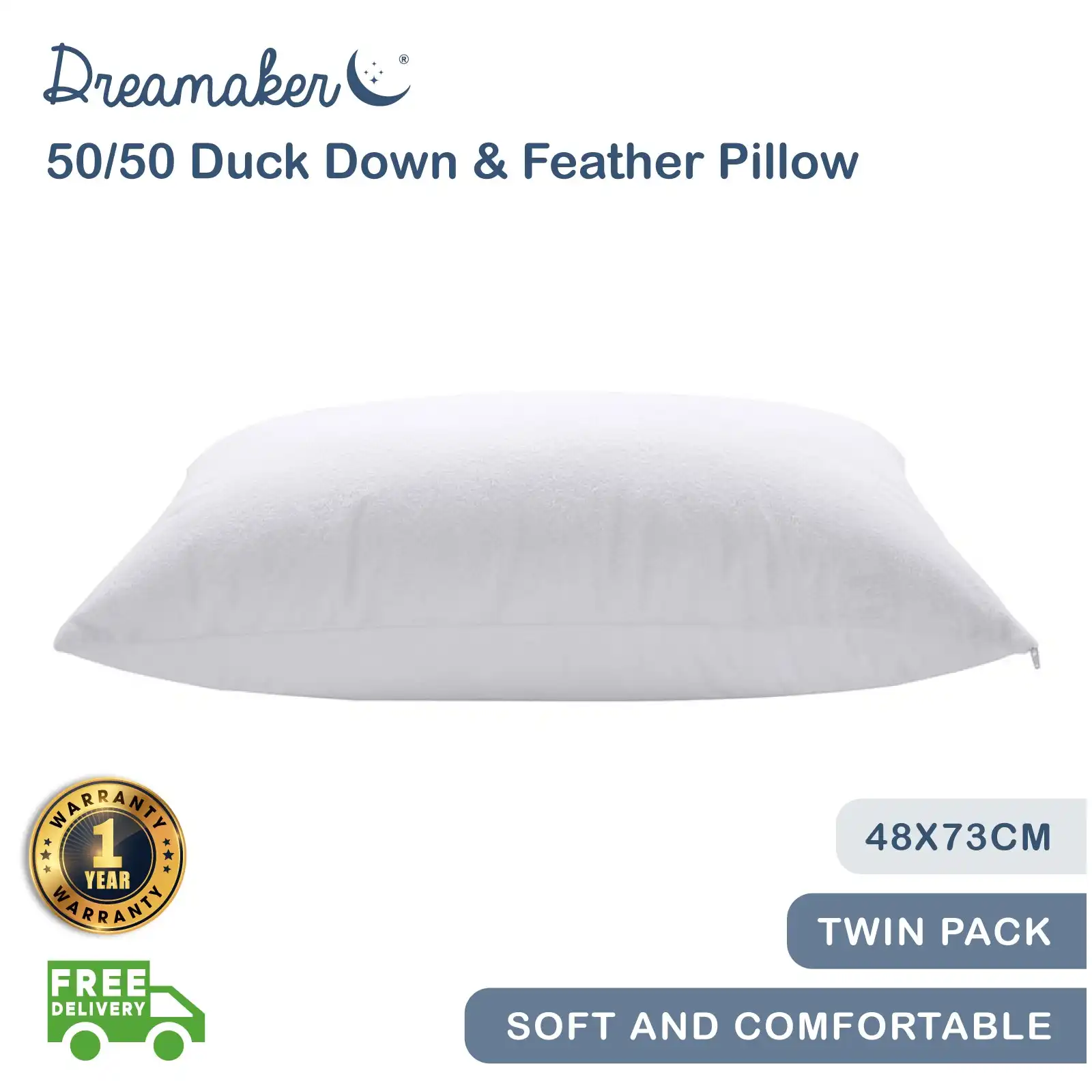 Dreamaker Bamboo Terry Towelling Waterproof Pillow Protector - Standard 48 X 73 Cm (2 Pack)