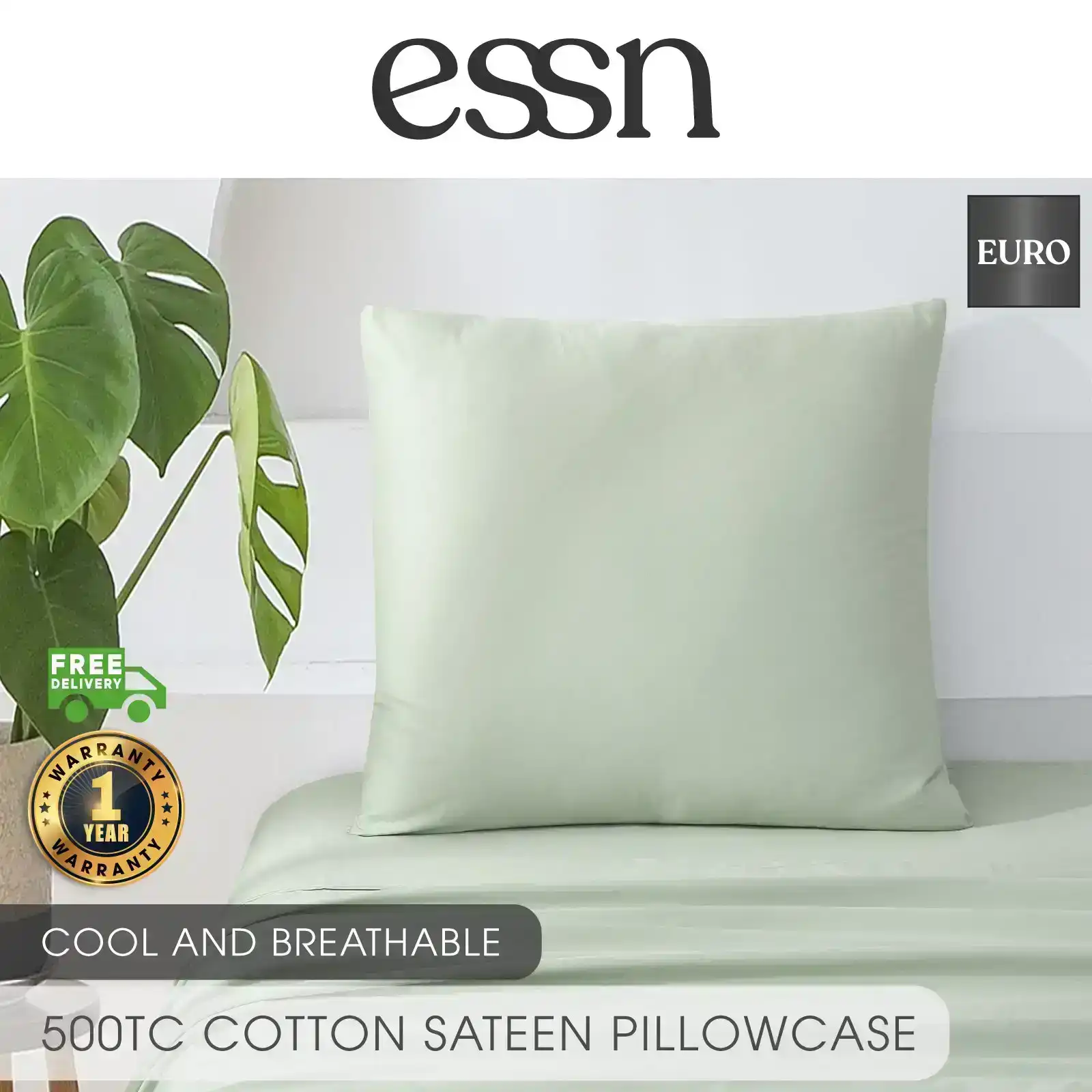 ESSN 500TC Cotton Sateen Euro Pillowcase Sage
