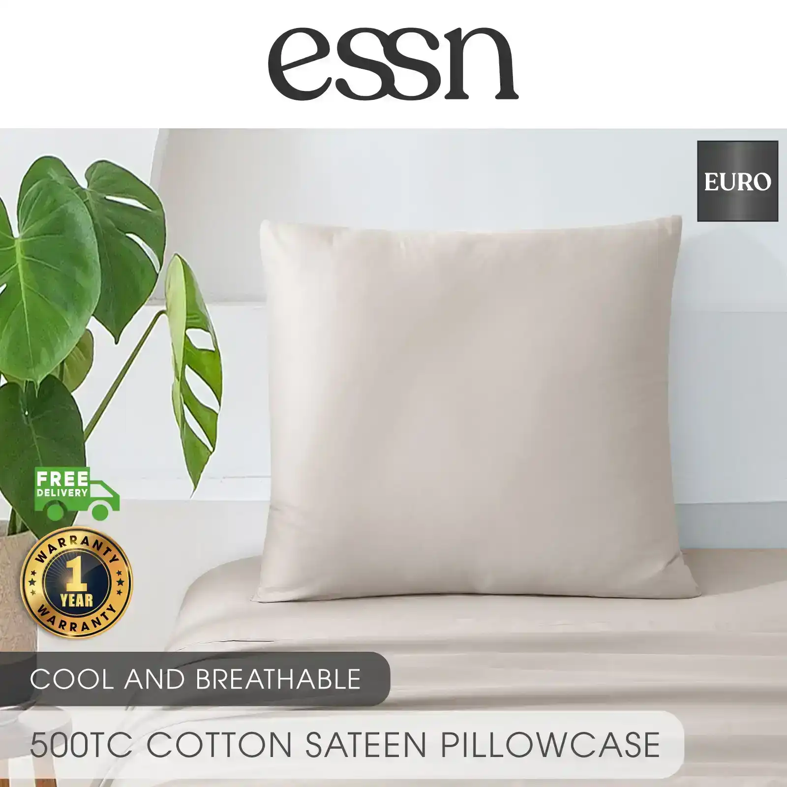 ESSN 500TC Cotton Sateen Euro Pillowcase  Stone