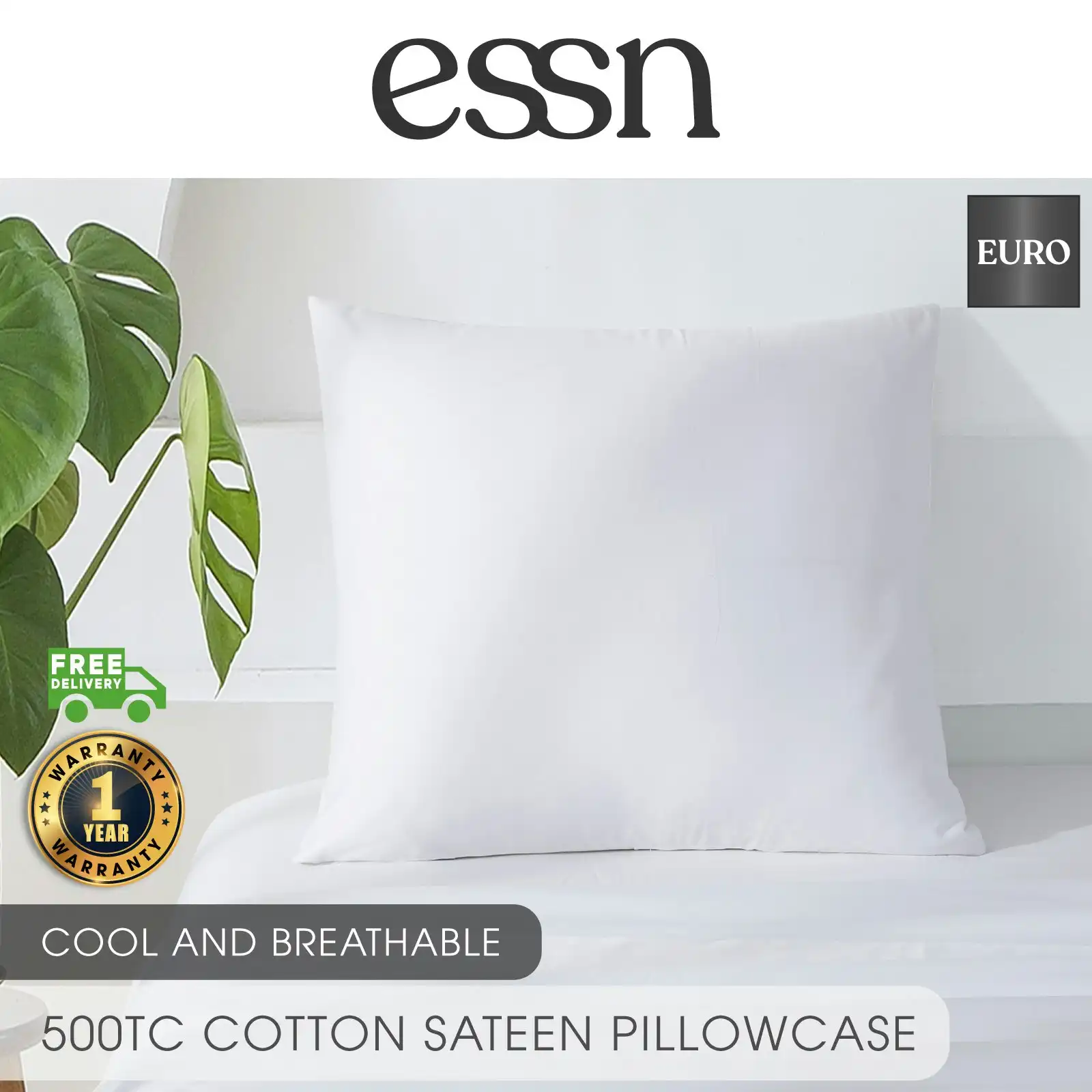 ESSN 500TC Cotton Sateen Euro Pillowcase White
