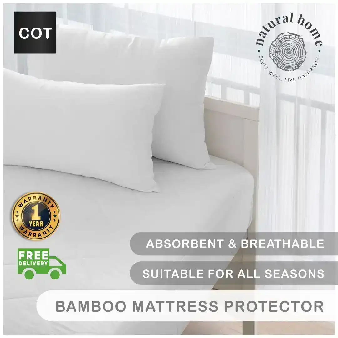 Natural Home Bamboo Quilted Mattress Protector White COT