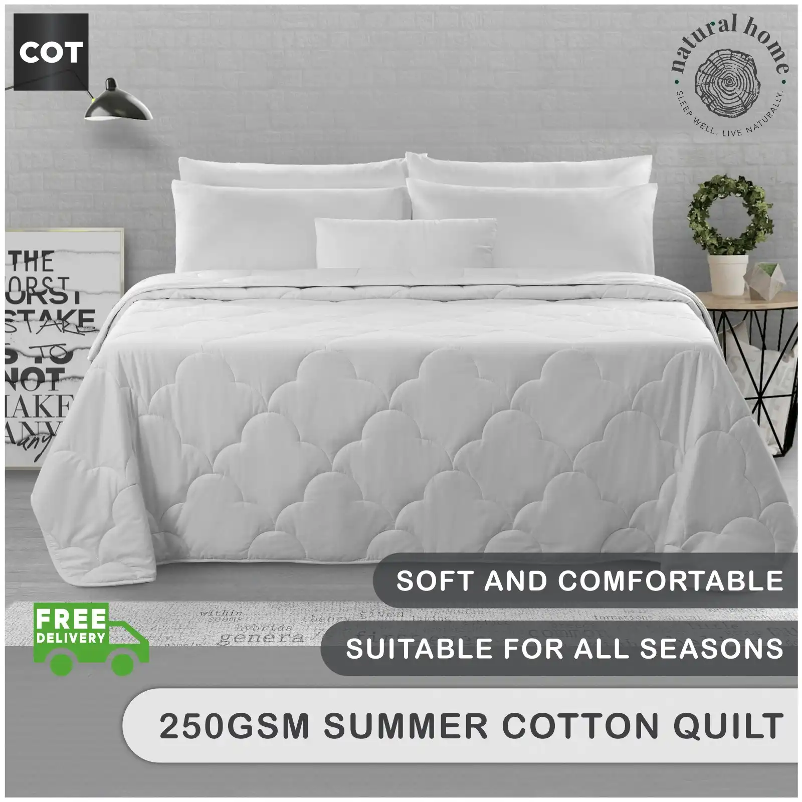 Natural Home Summer Cotton Quilt 250gsm - White - COT