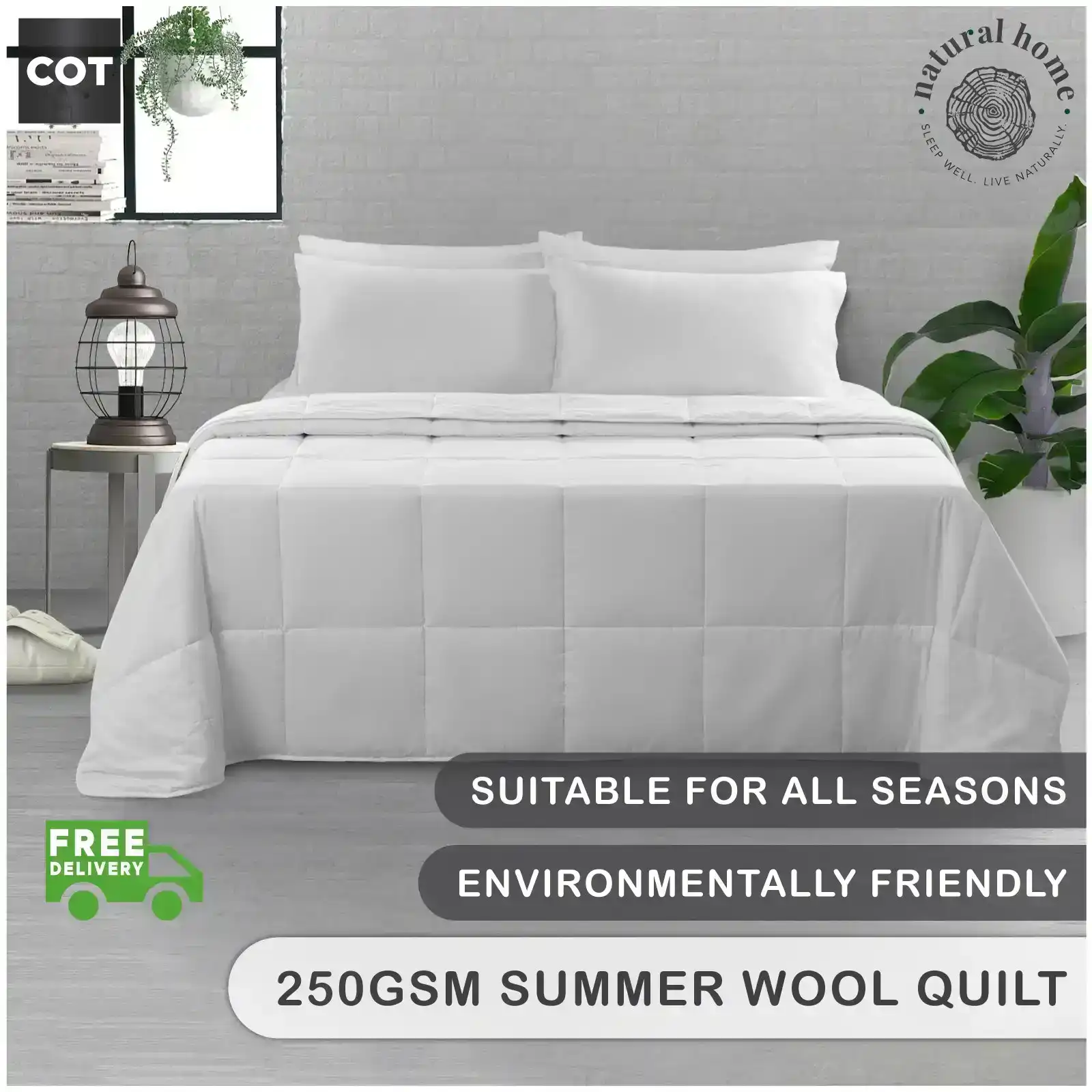 Natural Home Summer Wool Quilt 250gsm - White - COT
