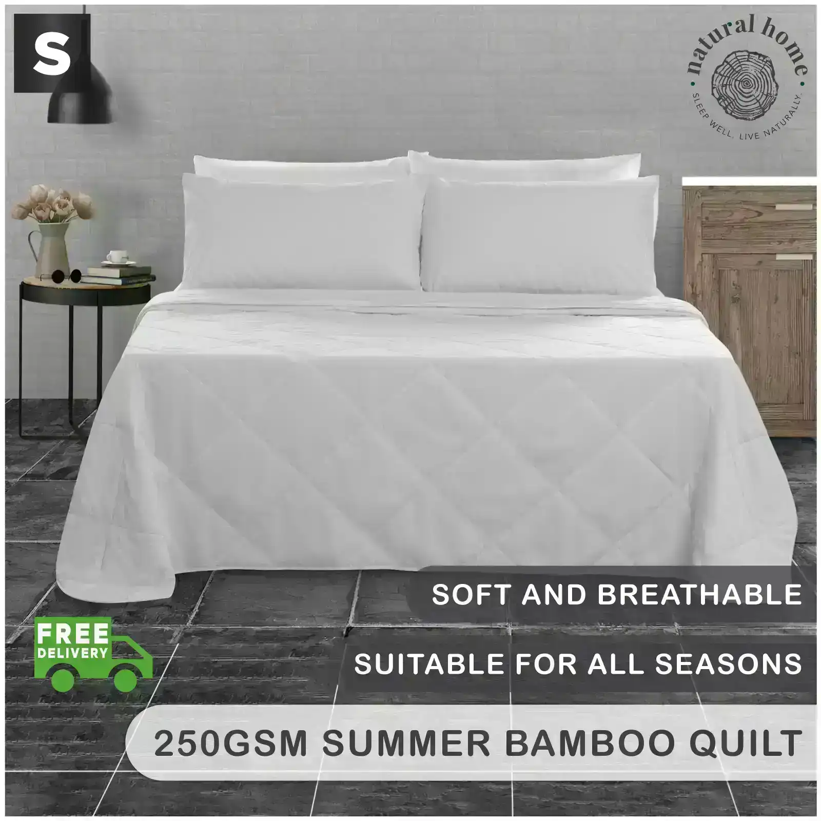 Natural Home Summer Bamboo Quilt 250gsm - White - Single Bed