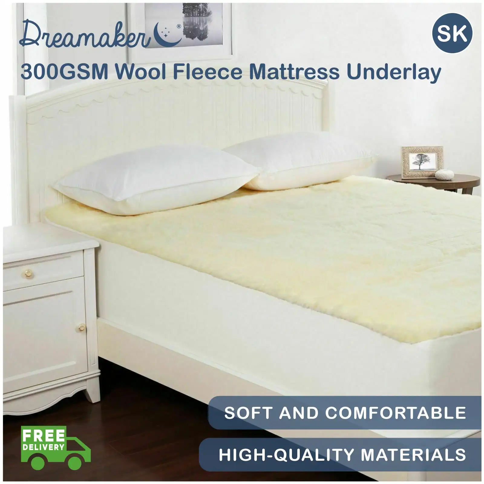 Dreamaker 300GSM Wool Fleece Mattress Underlay Super King Bed