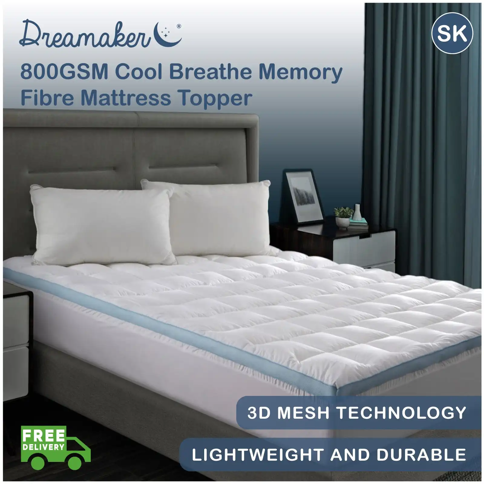 Dreamaker 800Gsm Cool Breathe Memory Fibre Mattress Topper - Super King Bed