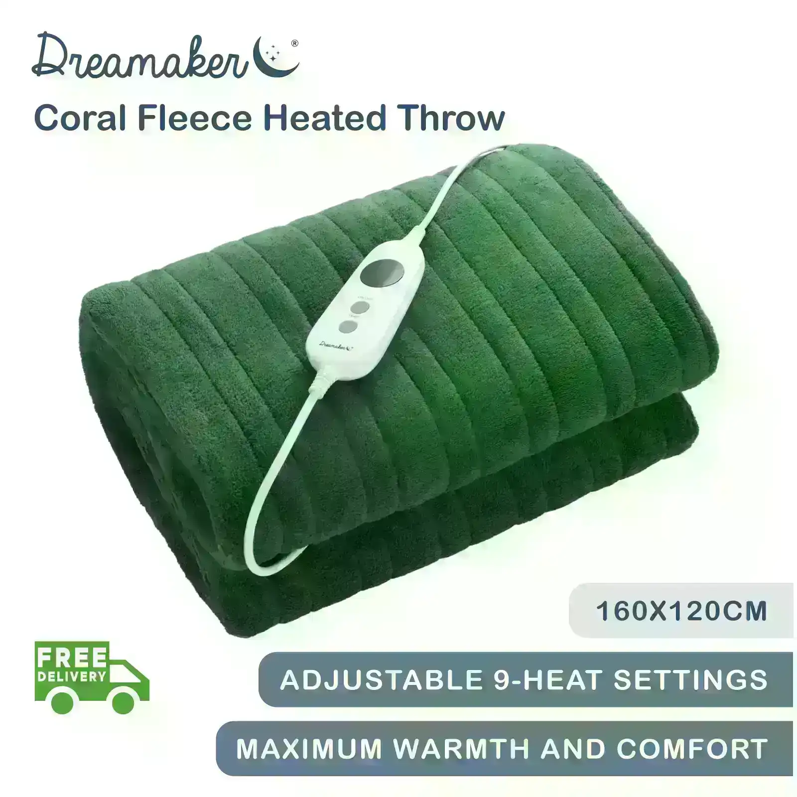 Dreamaker Coral Fleece Heated Throw Eden Green 160x120cm