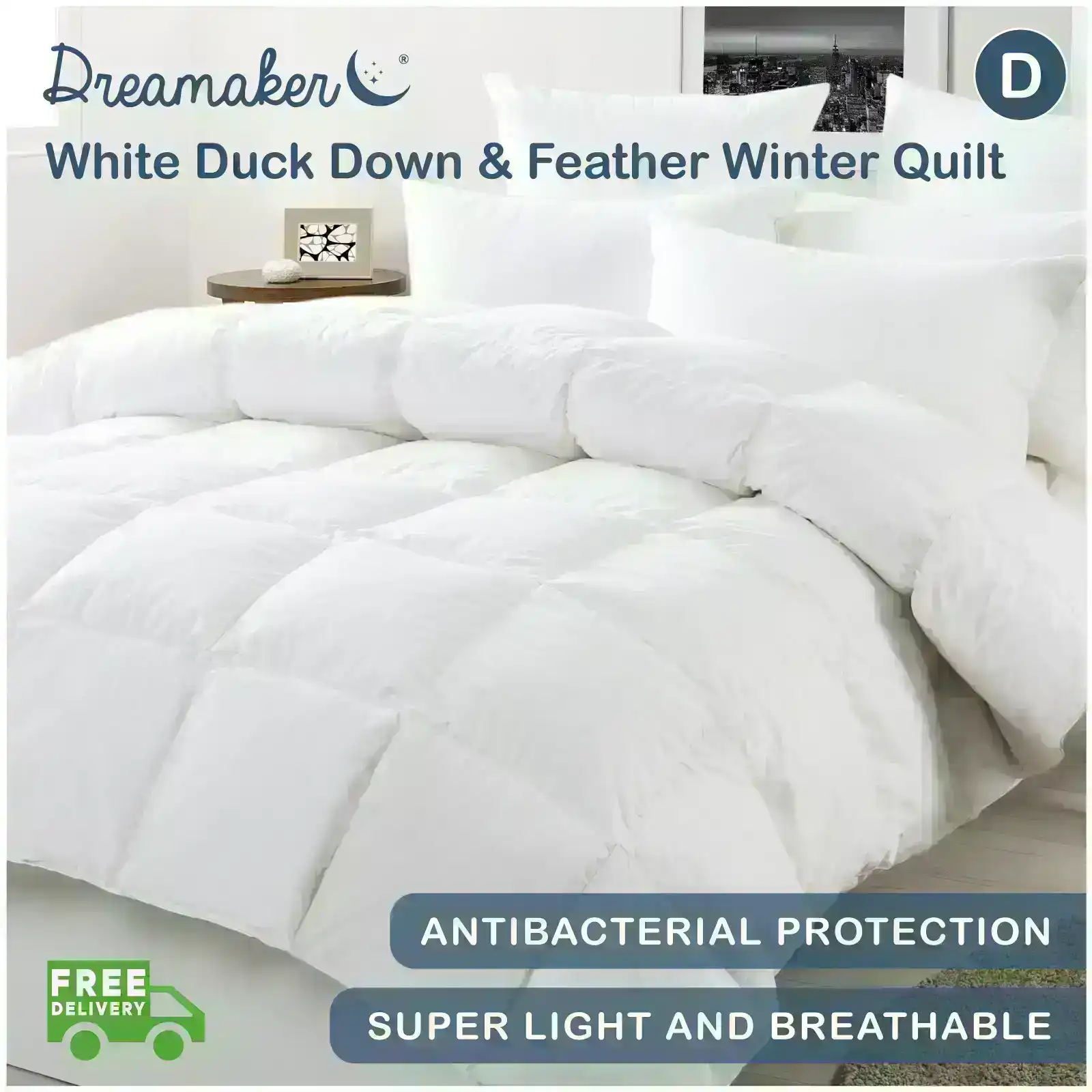 Dreamaker 50/50 White Duck Down & Feather Winterweight Quilt - Double Bed