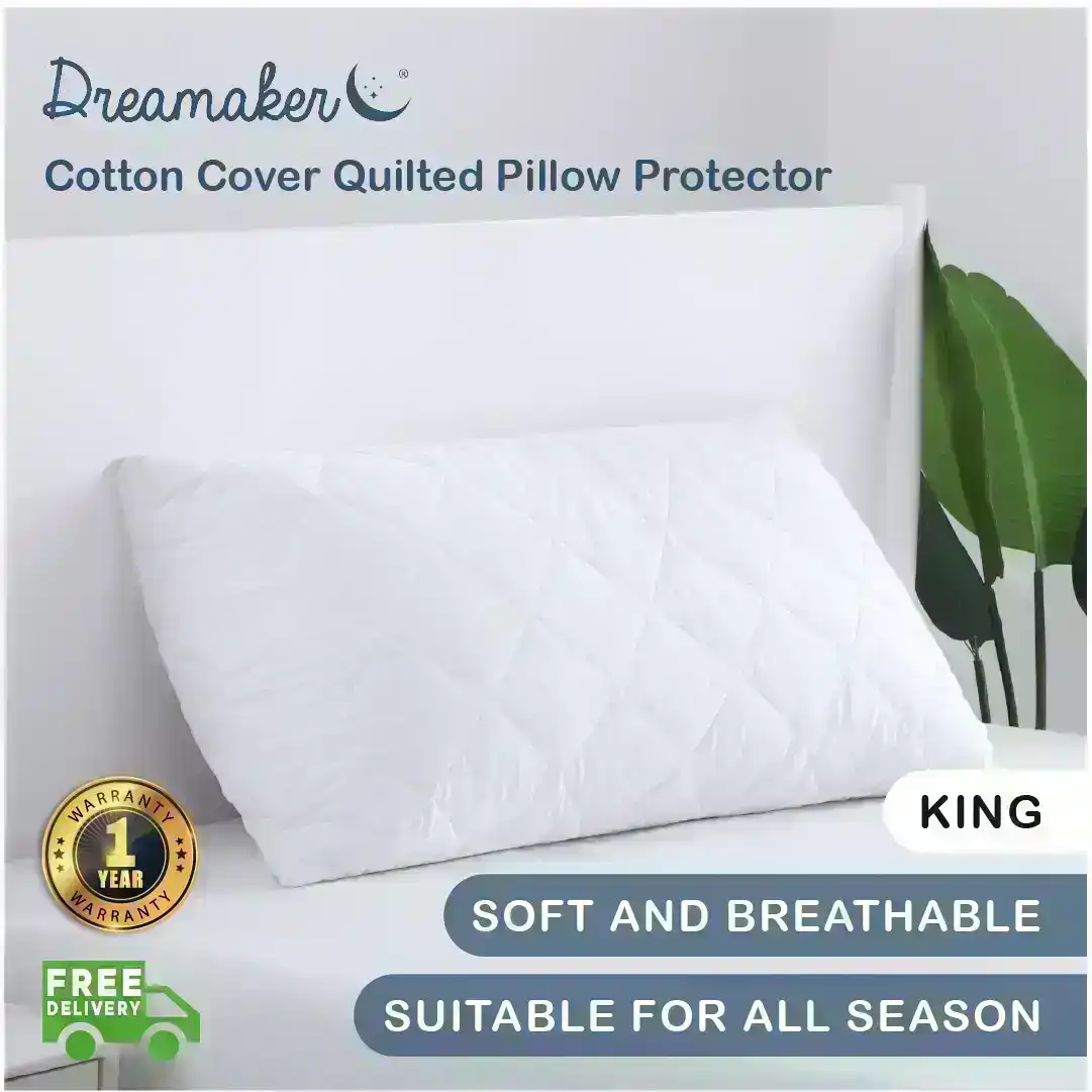 Dreamaker Cotton Cover Quilted Pillow Protector - King Pillow Size