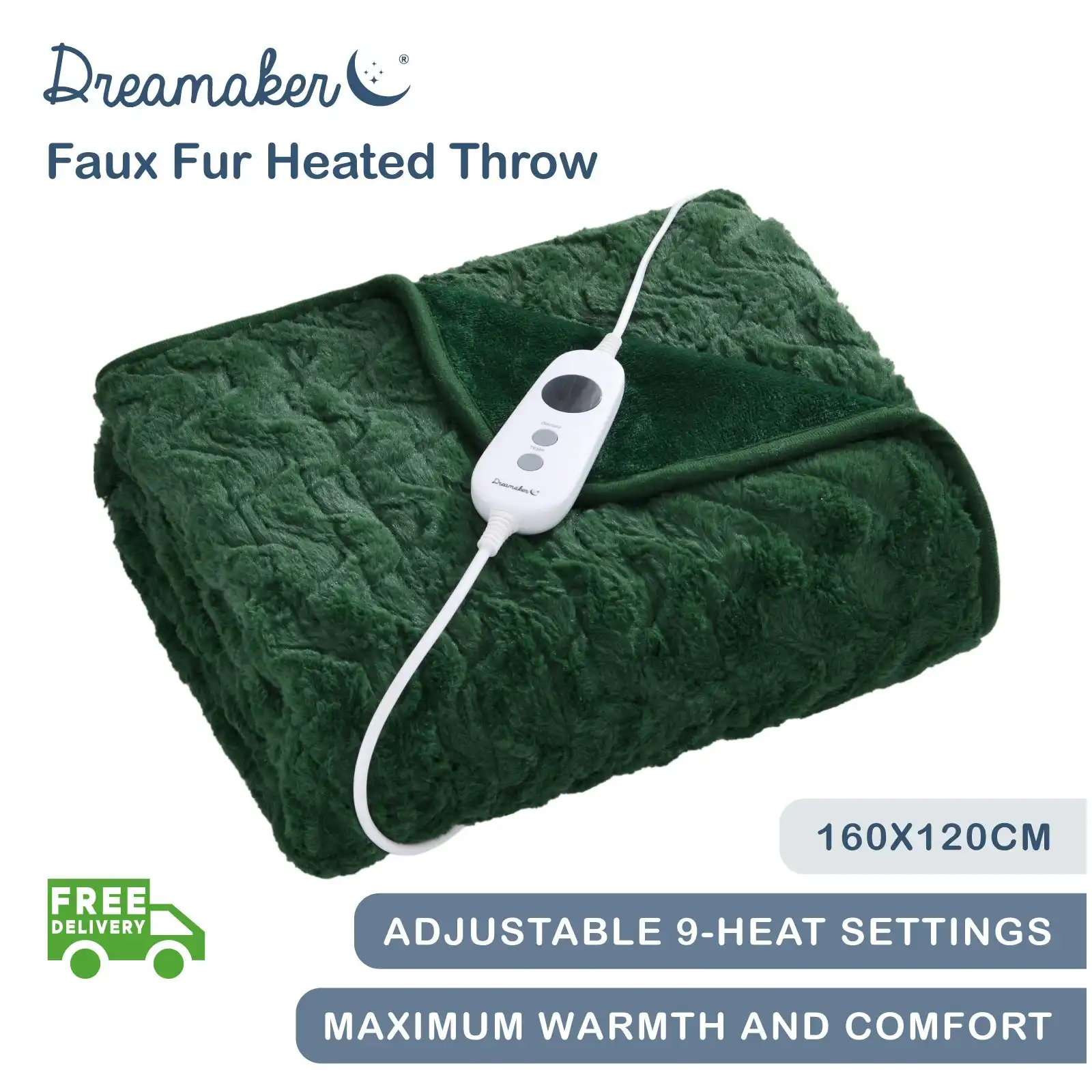 Dreamaker Faux Fur Heated Throw Eden Green 160x120cm
