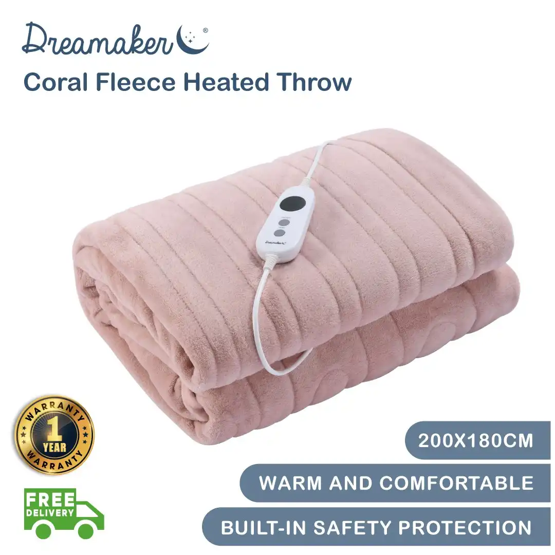 Dreamaker Coral Fleece Heated Throw Blush Pink 200 x 180cm