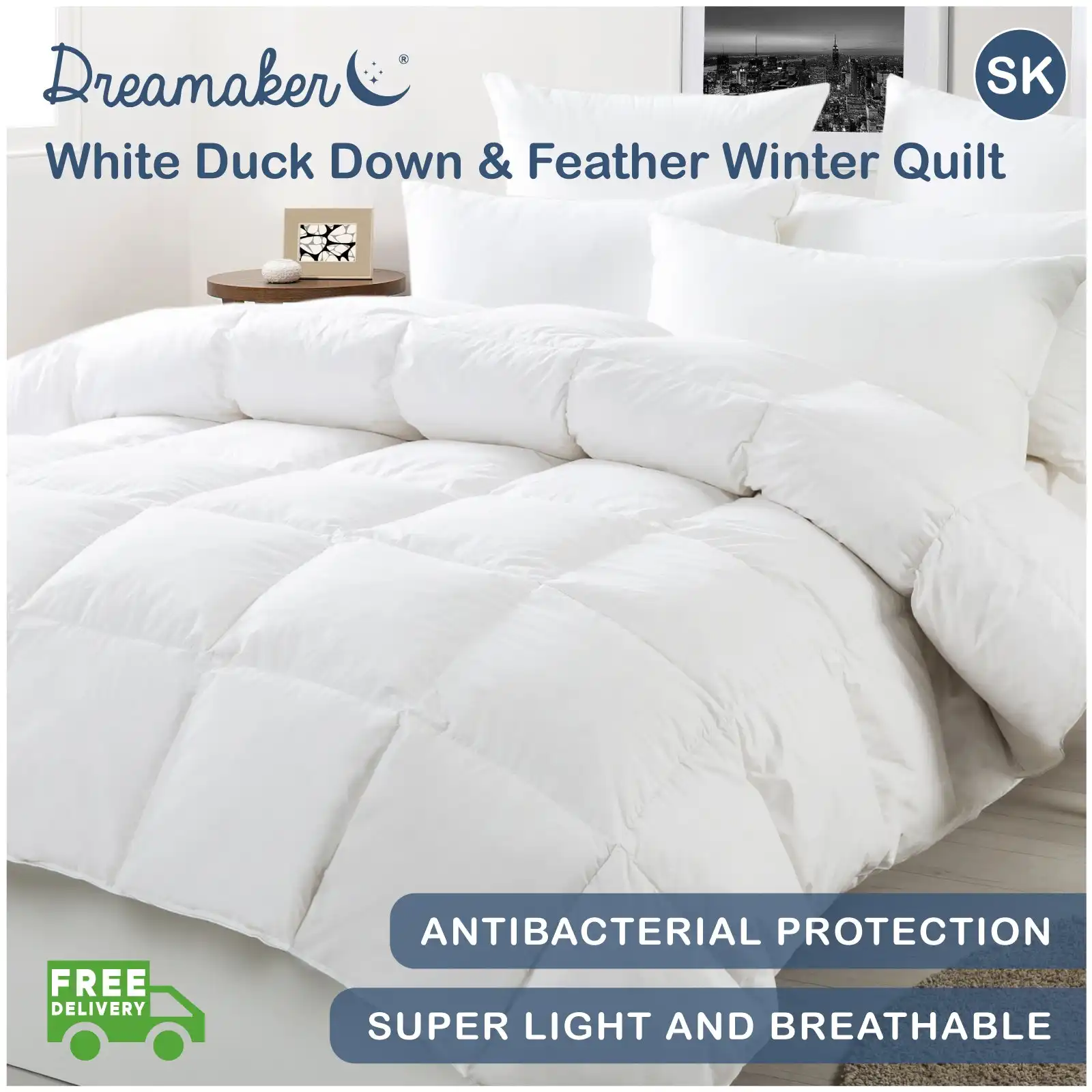 Dreamaker White Duck Down & Feather Winter Quilt Super King Bed