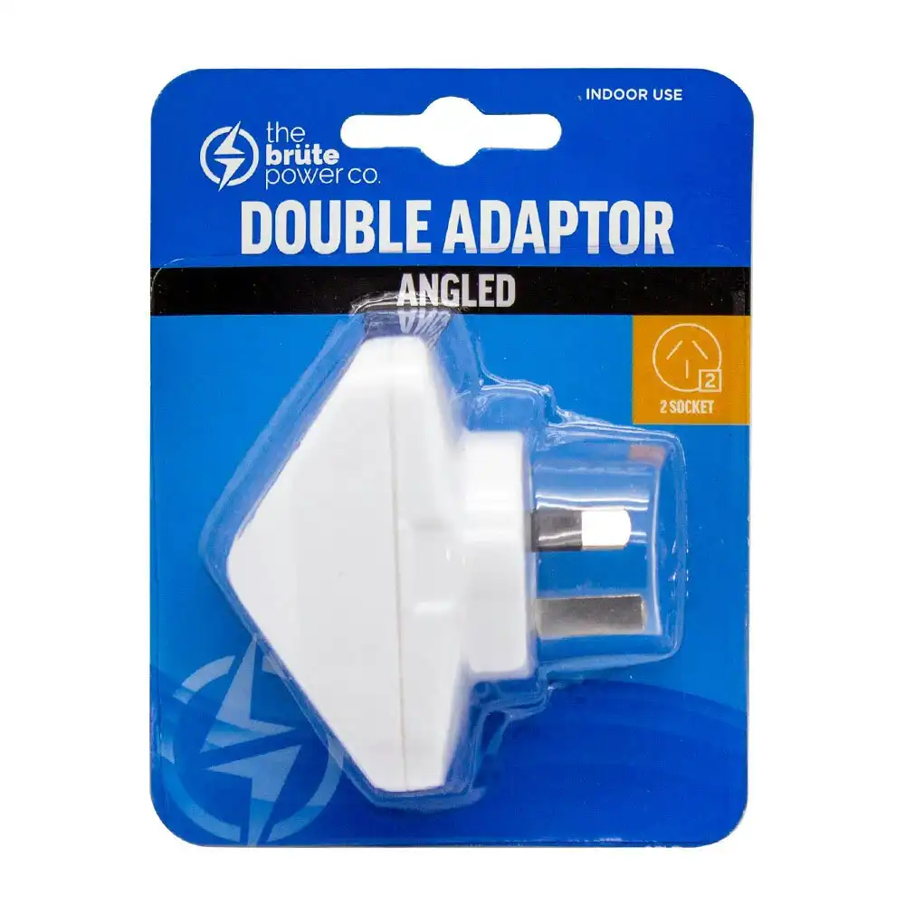 2PK The Brute Power Co Double Adaptor Indoor Home Adapter Plug/Socket Angled WHT