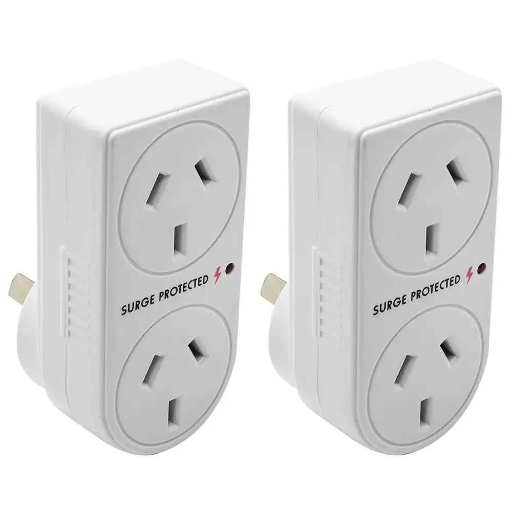 2x The Brute Power Co Double Plug Surge Protector Adaptor for Indoor Home Socket