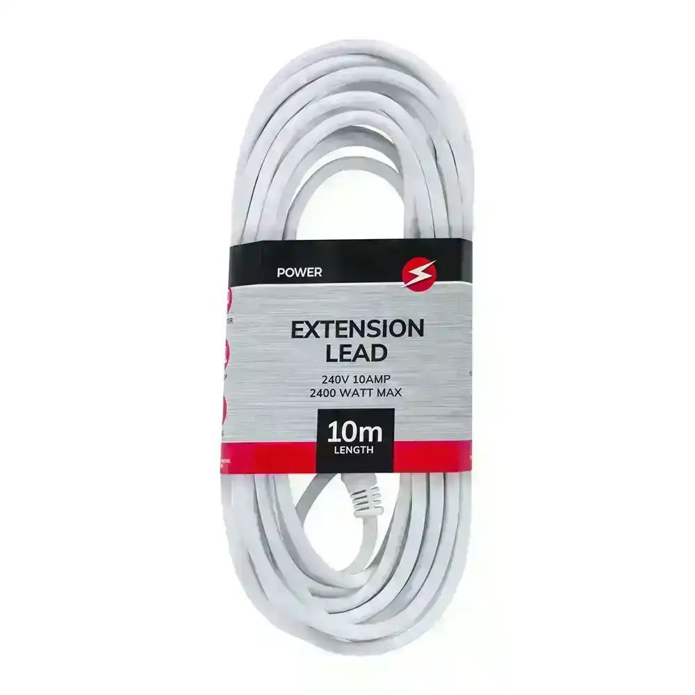 Power 10m Extension Lead/Cord Cable AU/NZ 2400W 240V Home/Office Plug White