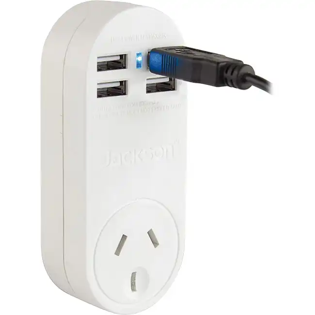 Jackson PT4USB 2400W 10A 240V Power Mains Outlet w/ 4 USB Charging Ports White