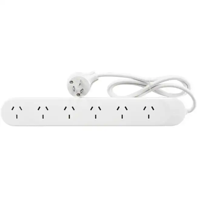 2x HPM 6-Way Outlet 2400W 10A 240V Powerboard 1m Power Cord 6 Outlets/Socket WHT